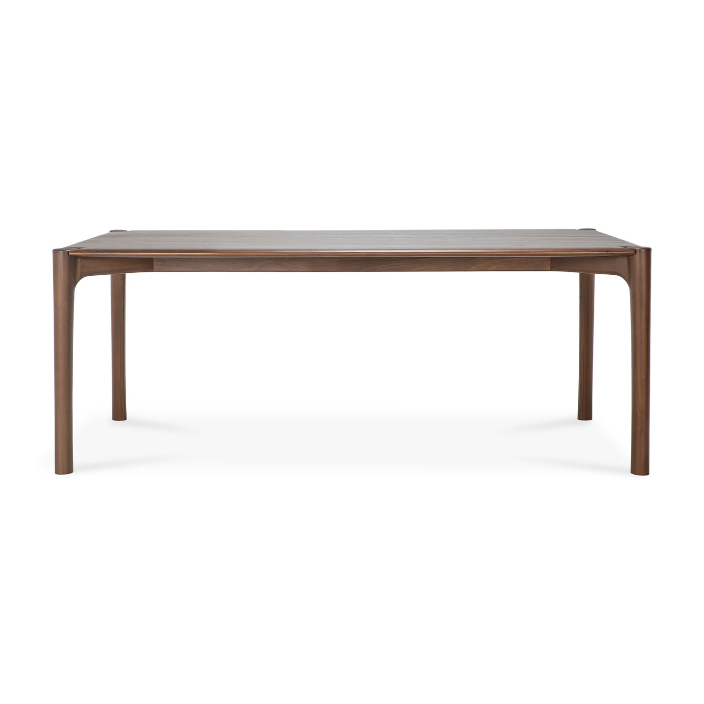 Solid teak brown dining table for hospitality and commercial seating
