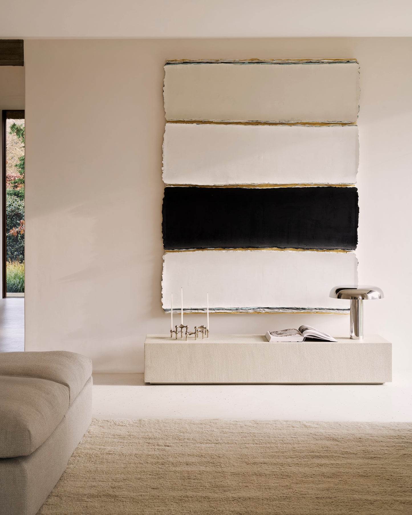 Mellow-modular-sofa-ivory-Elements-floor-shelf-Dunes-rug-Sand-Goode-Studio