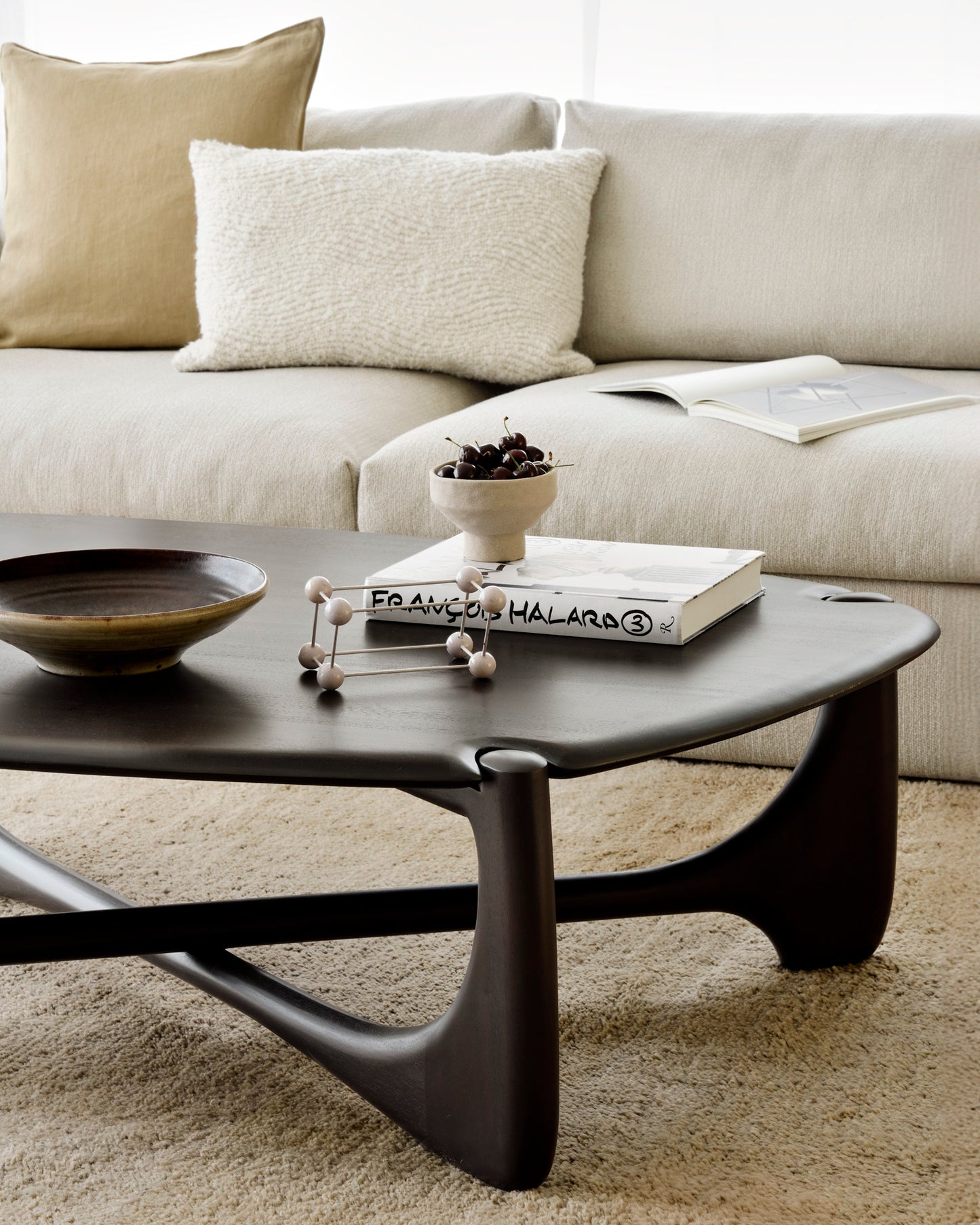 Mellow-sofa-3-seater-PI-coffee-table-dark-brown-Rug-cushion-Goode-Studio