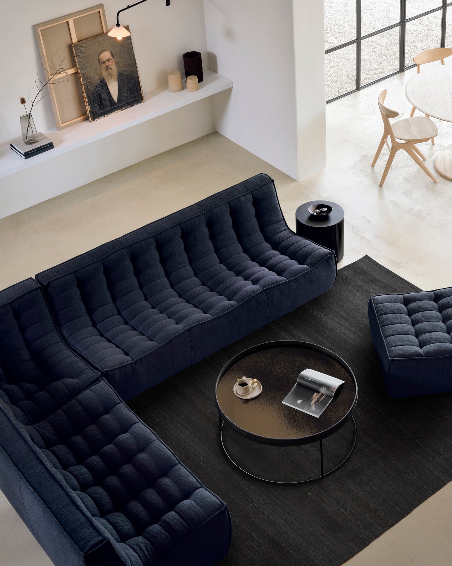 N701-sofa-corner-footstool-graphite-eye-chair-coffee-table-round-roller-Goode-Studio