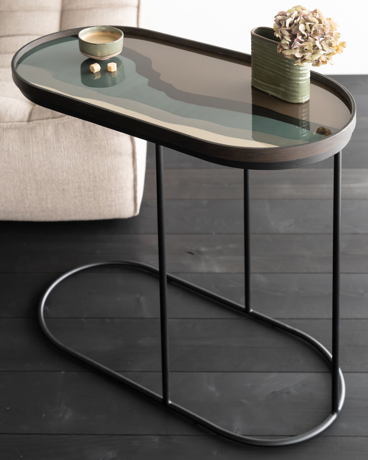 N701-sofa-2seater-beige-Oblong-tray-side-table-Graphite-Wabi-Sabi-glass-tray-oblong-Goode-Studio