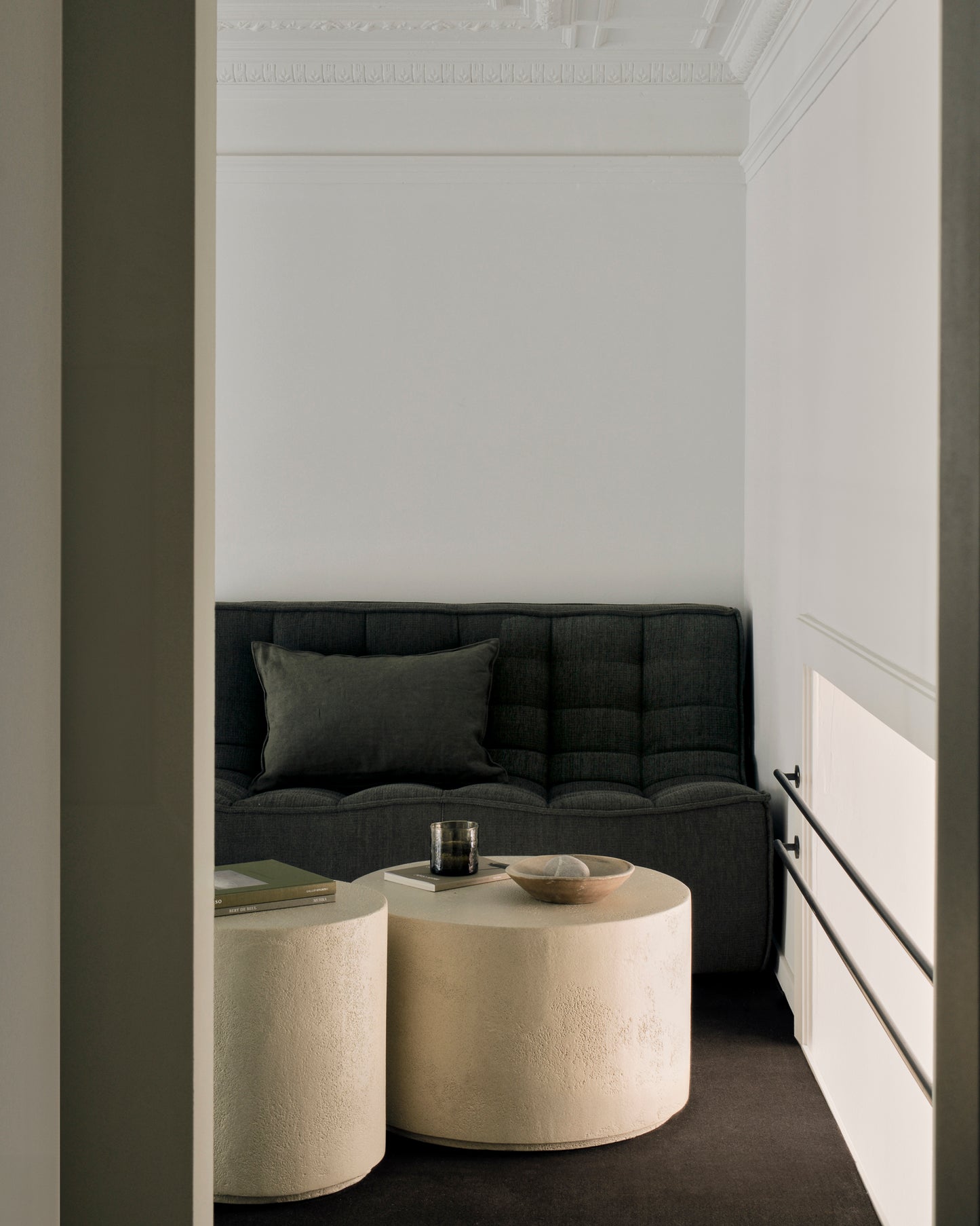 N701-sofa-Moss-eco-fabric-Elements-side-table-Goode-studio