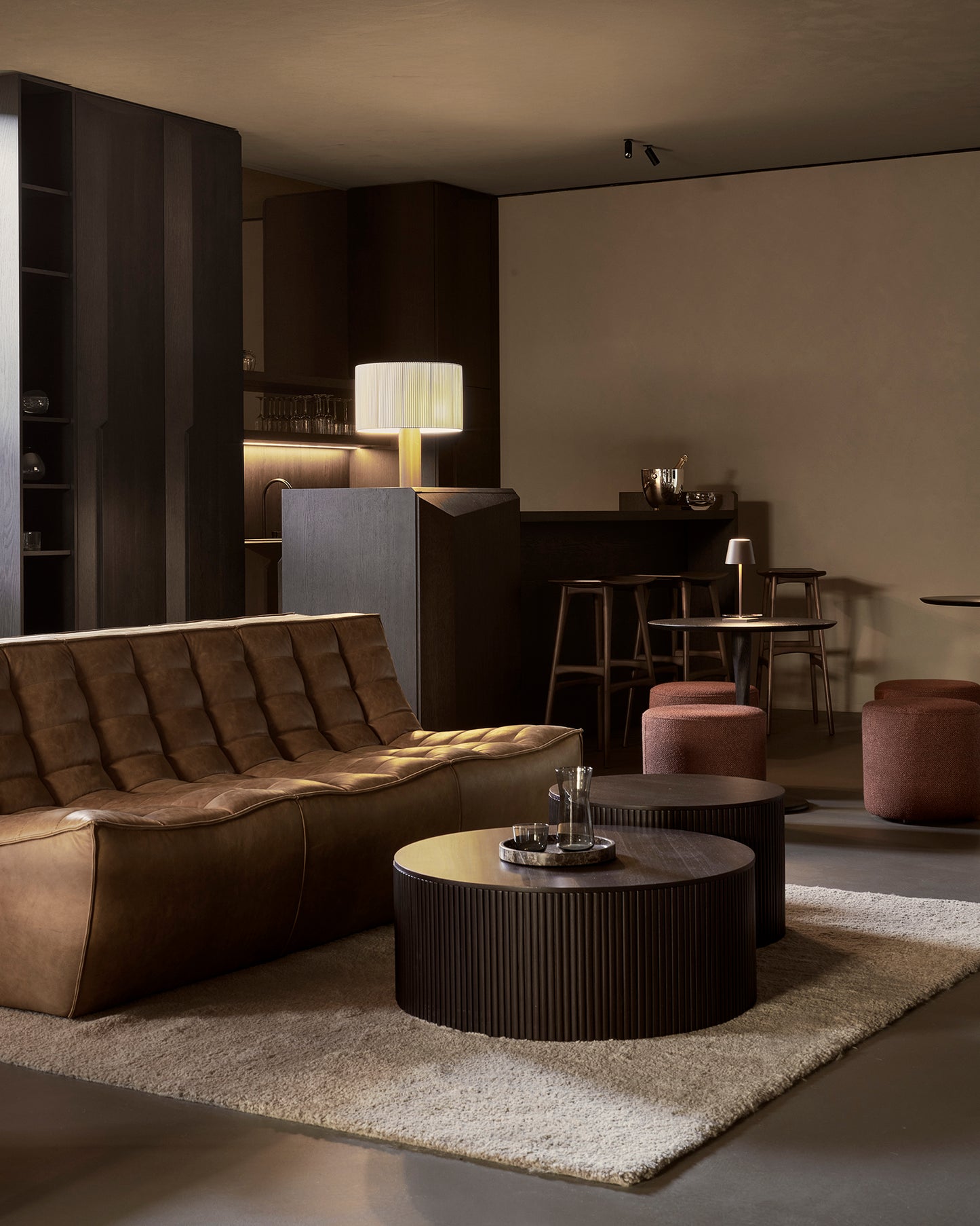 N701 Modular Sofa-Chestnut-Roller-Max-coffee-table-Dark-Brown-Dunes-rug-Sand-Goode-Studio