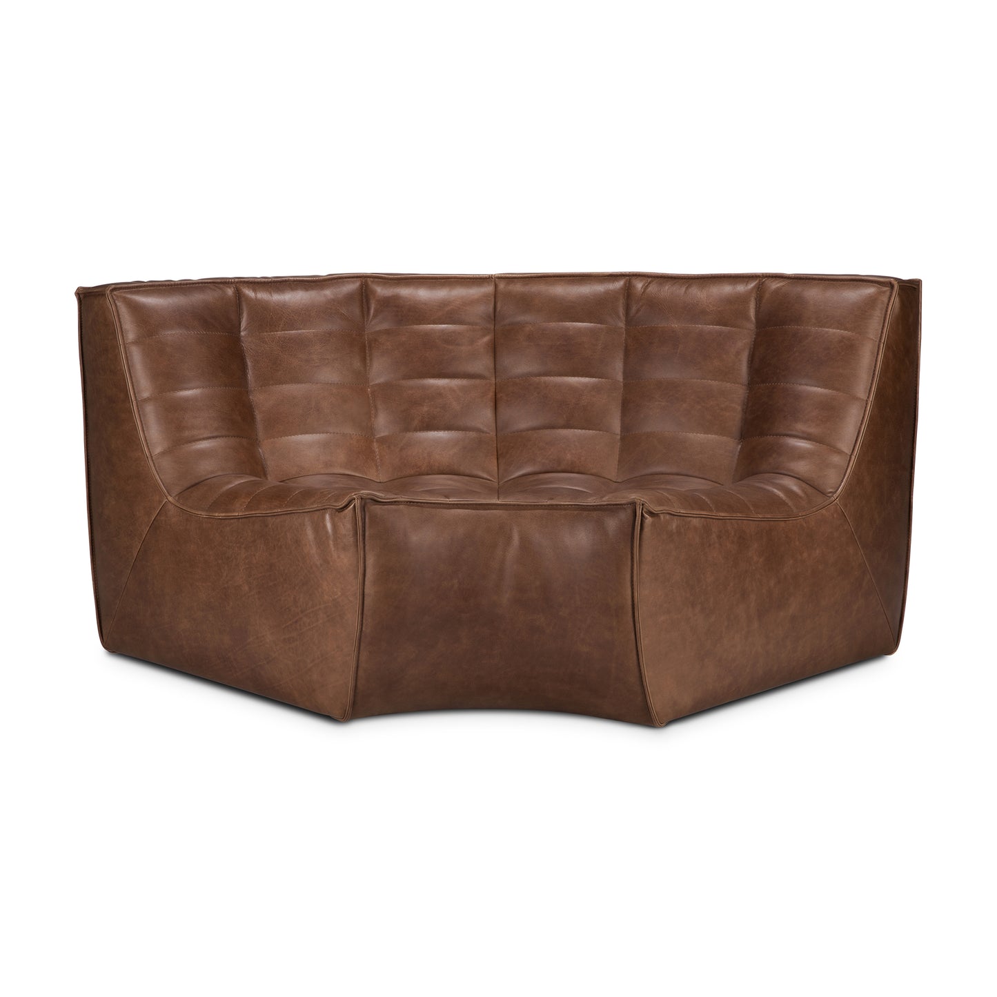 N701 Modular Sofa-Chestnut-leather-90-round-corner-front-cut-Goode-Studio
