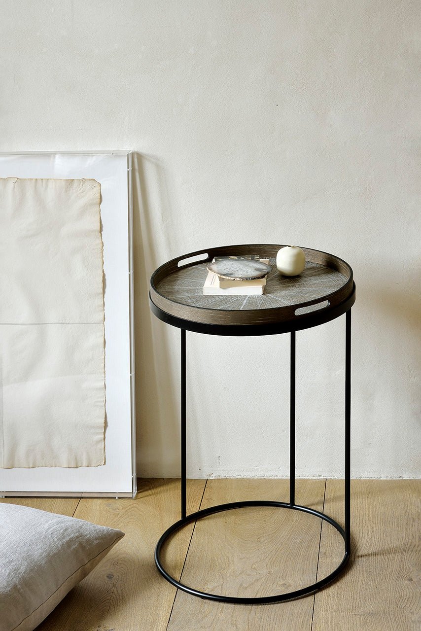 White-Slice-wooden-tray-Round-tray-side-table-Goode-Studio