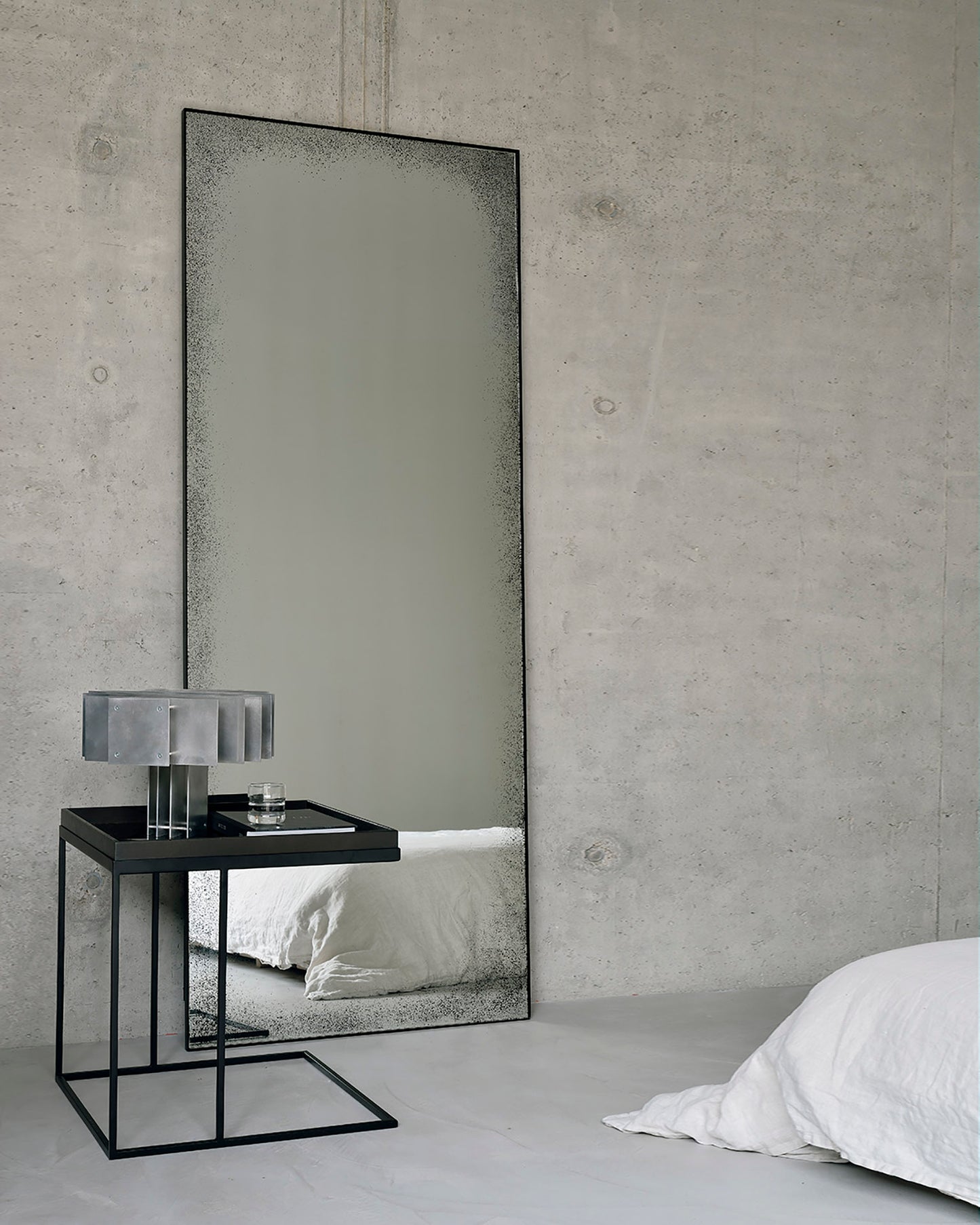 Clear-floor-mirror-Square-tray-side-table-Clear-mirror-tray-Goode-Studio