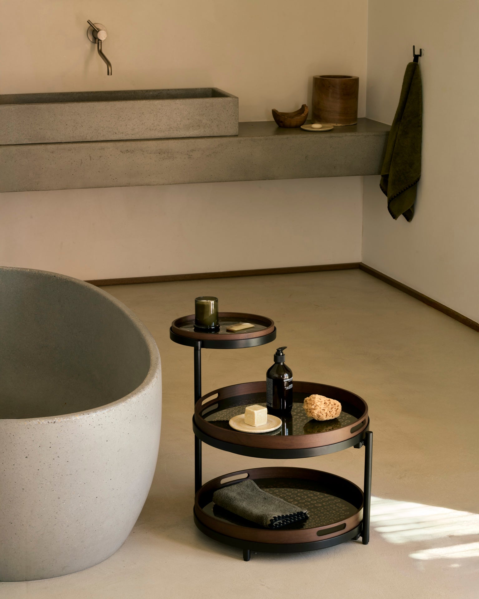 Swivel-tray-side-table-Second-nature-valet-tray-Second-nature-tray-glass-round-Goode-Studio