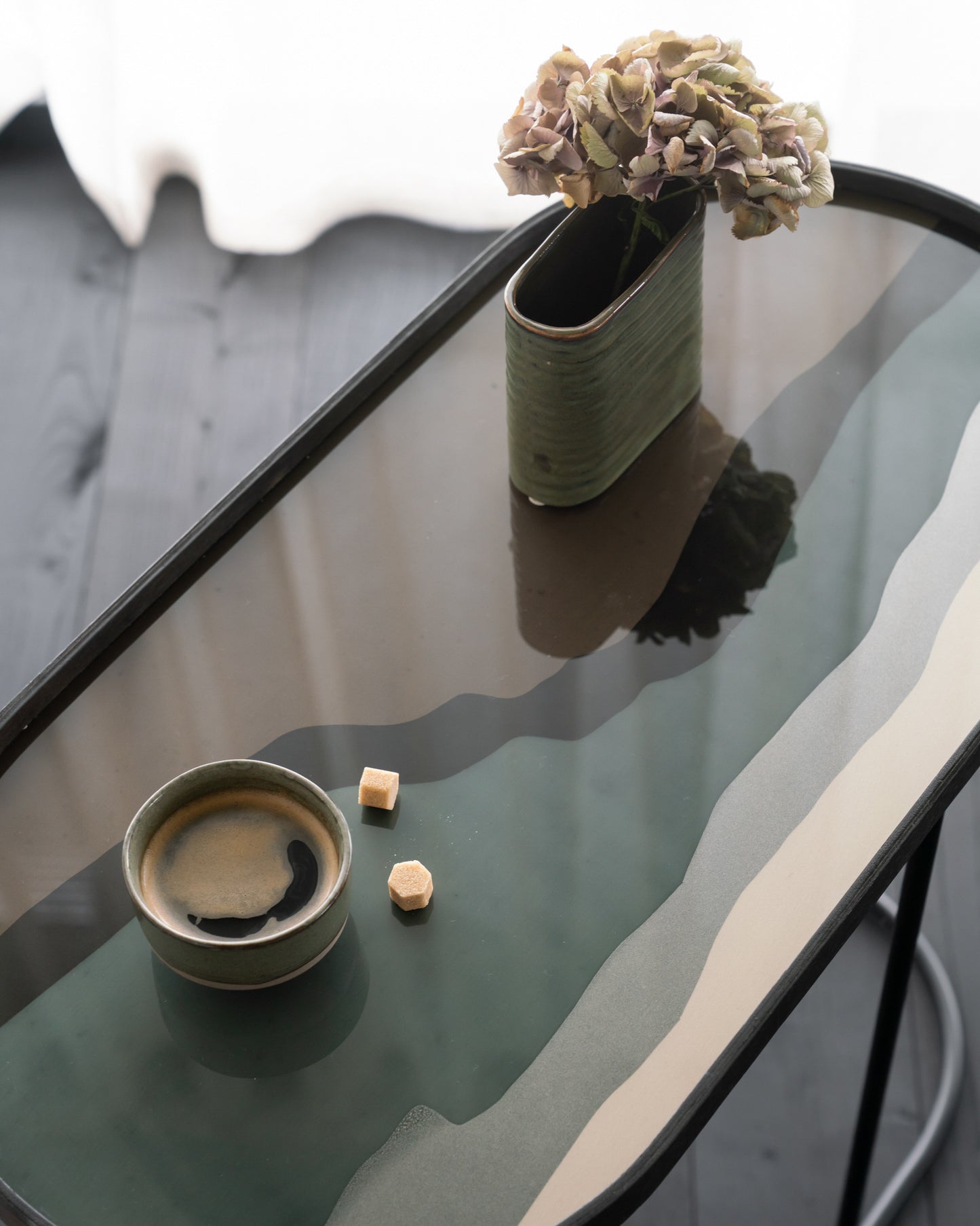 Oblong-tray-side-table-Graphite-Wabi-Sabi-glass-tray-oblong-Goode-Studio