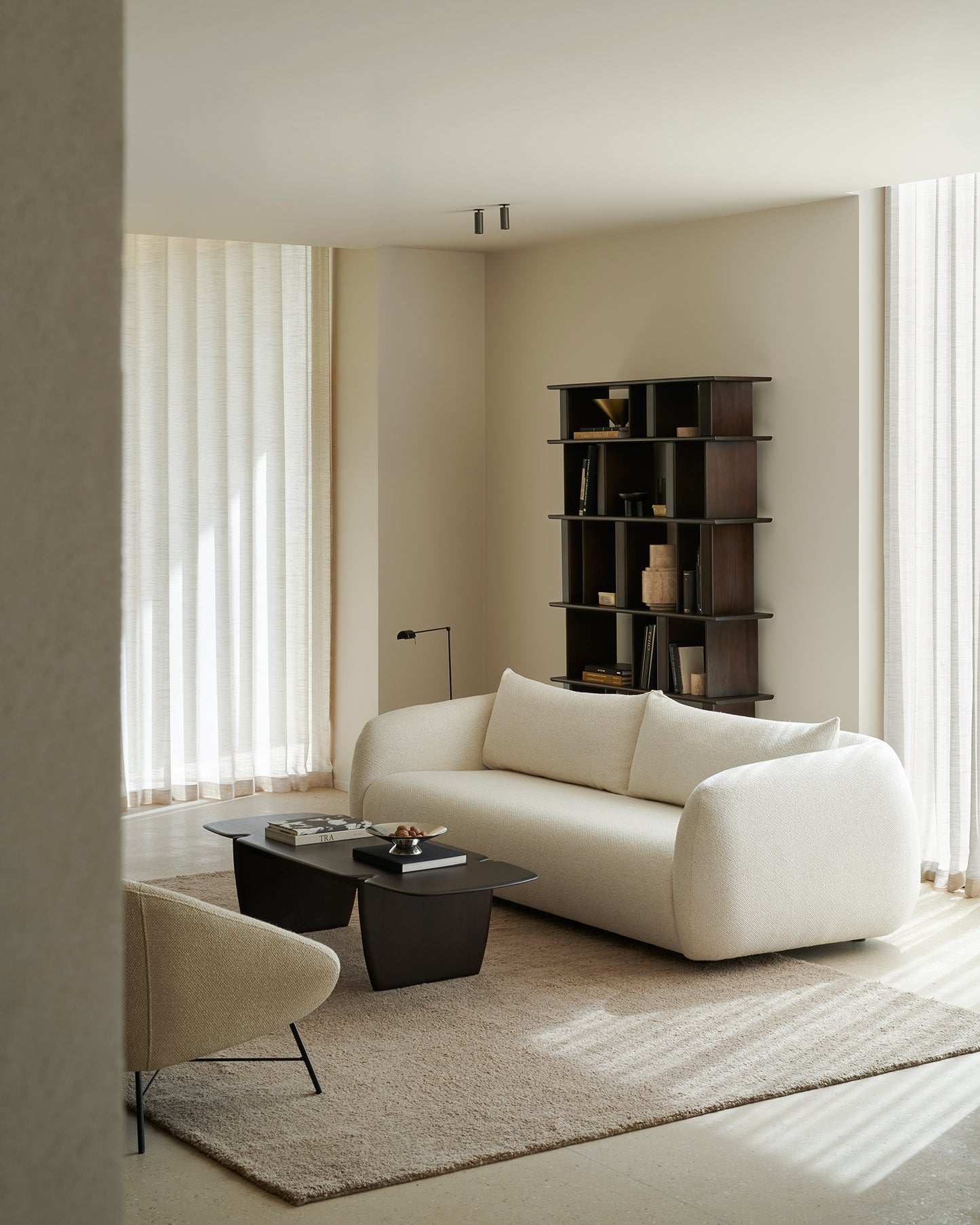 Contour-sofa-3-seater-Chalk-PI-coffee-table-Dark-Brown-Barrow-lounge-chair-Ginger-Block racks-Espresso-Matte-Goode-Studio