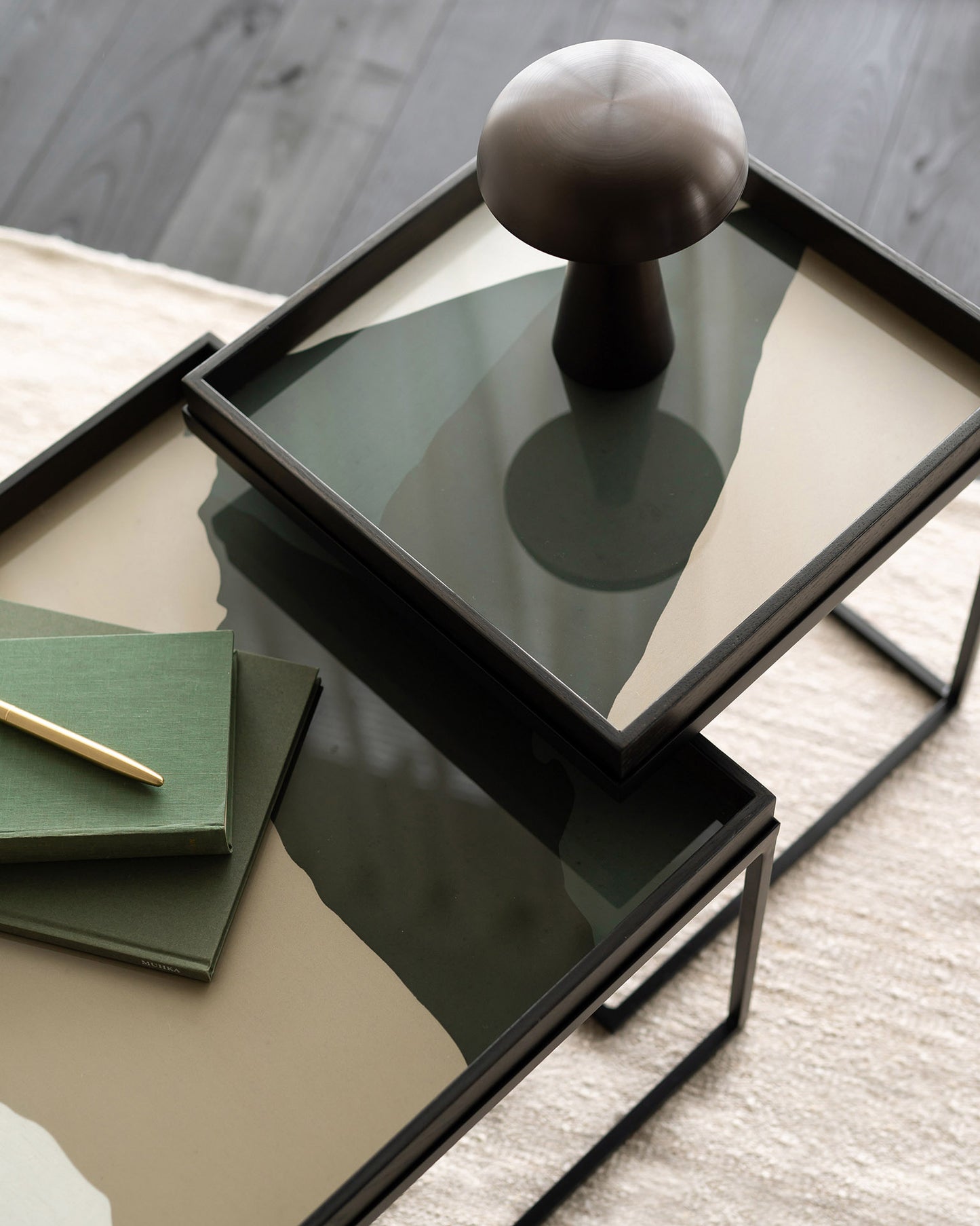 Sand-Nomad-kilim-rug-Square-tray-coffee-table-set-Blue-Wabi-Sabi-glasstray-square-Cream-Wabi-Sabi-glass-tray-quare-Goode-Studio