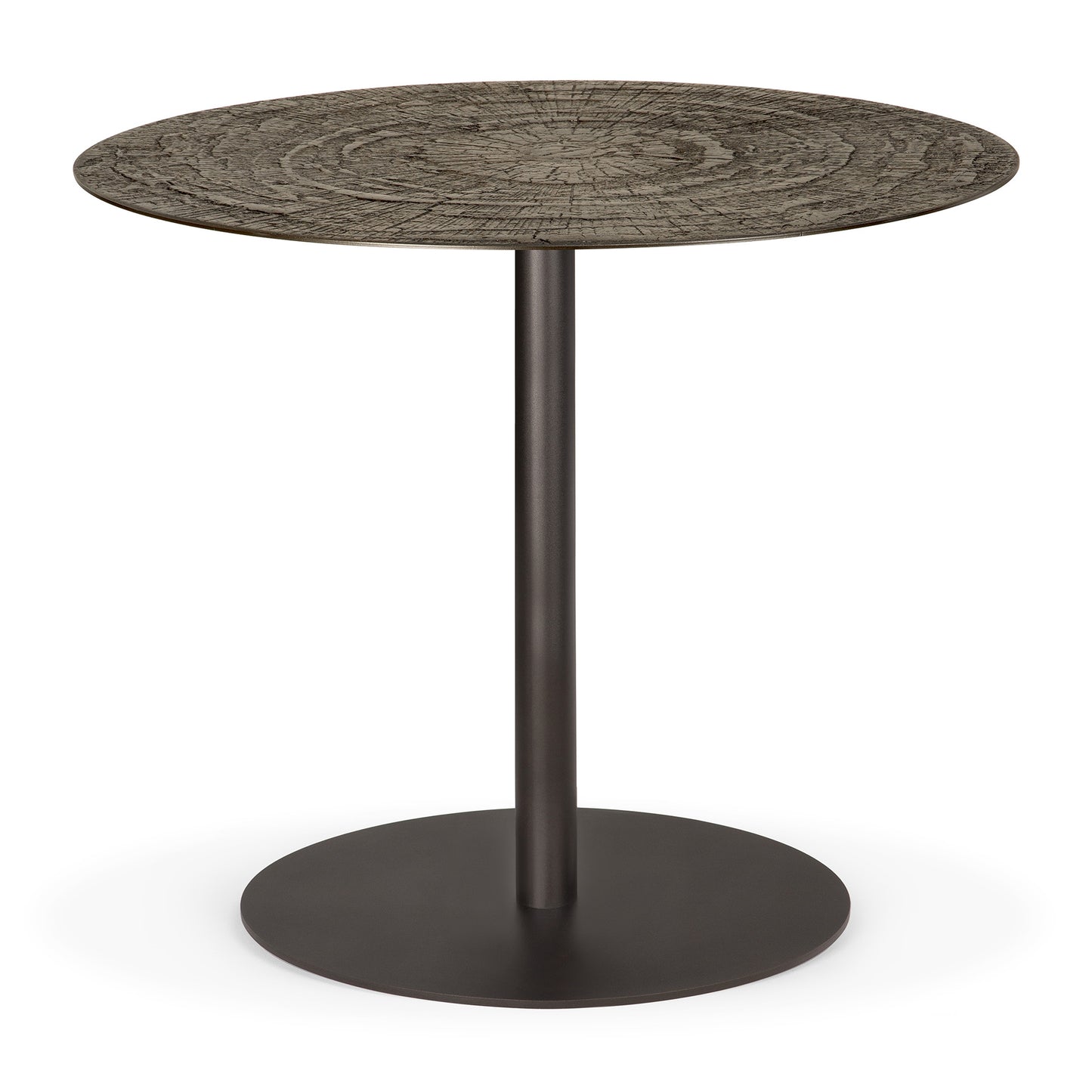 Blend dining table with round tabletop and bronze base
