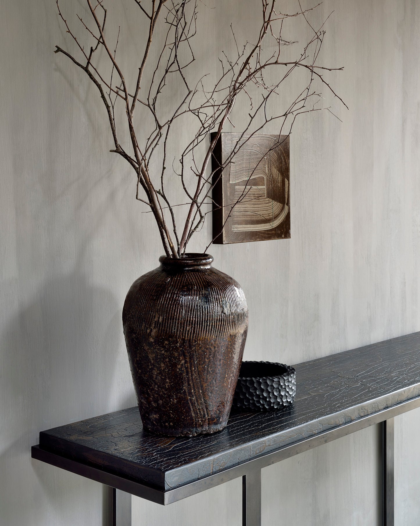 Stability-console-umber-Mahogany-Black-chopped-bowl-Goode-Studio
