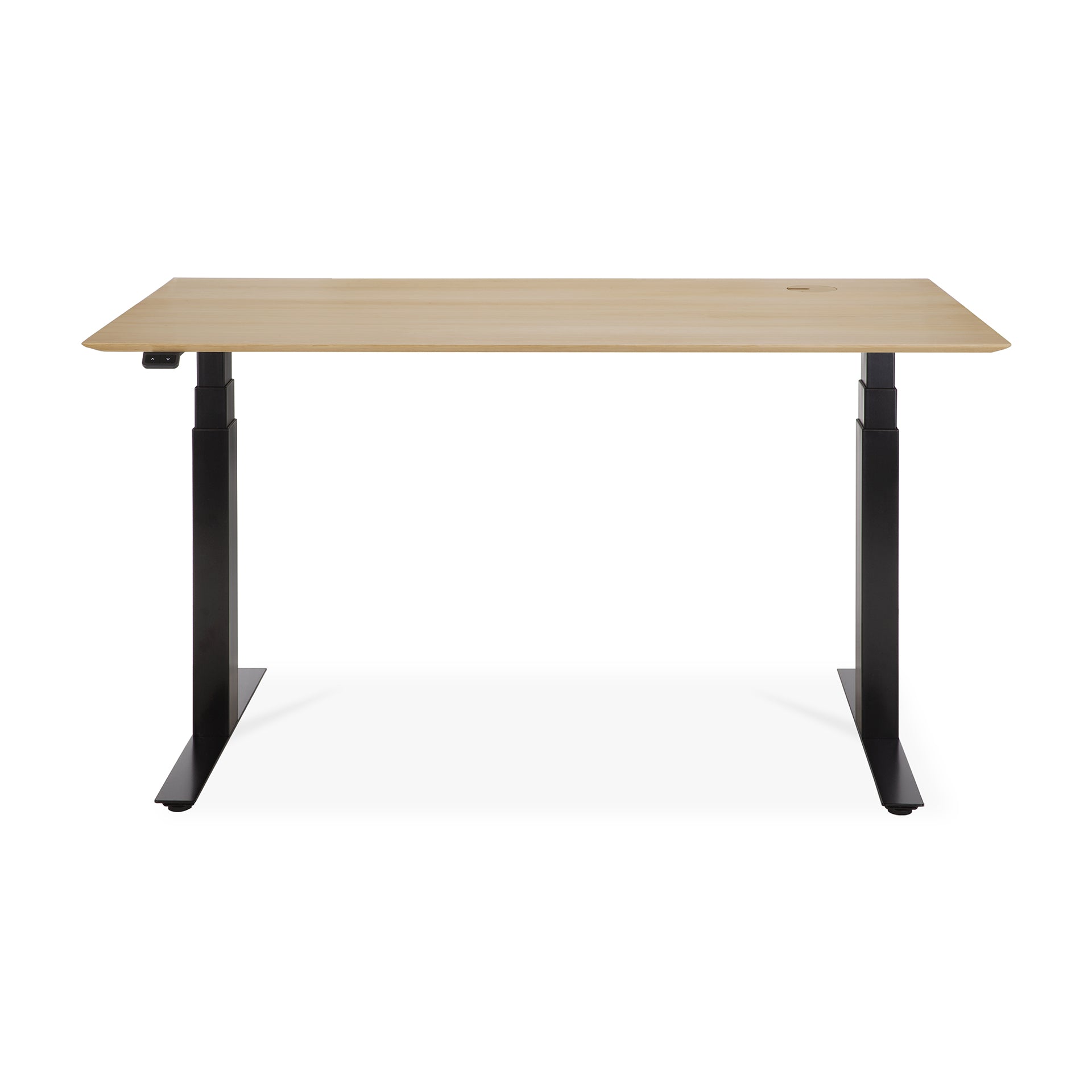 Bok-adjustable-desk-varnished-oak-top-black-base-rectangular-with-cable-management-EU-140-front-cut-Goode-Studio