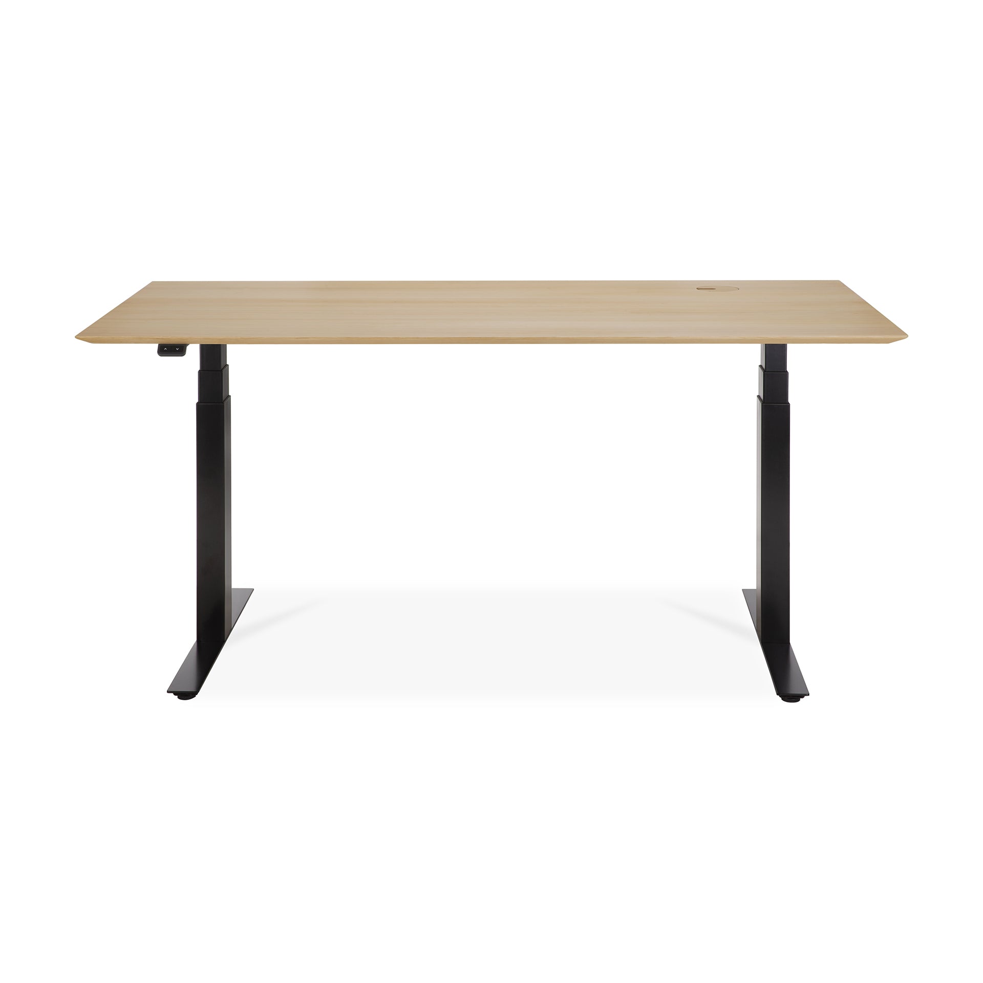 Bok-adjustable-desk-varnished-oak-top-black-base-rectangular-with-cable-management-EU-160-front-cut-Goode-Studio