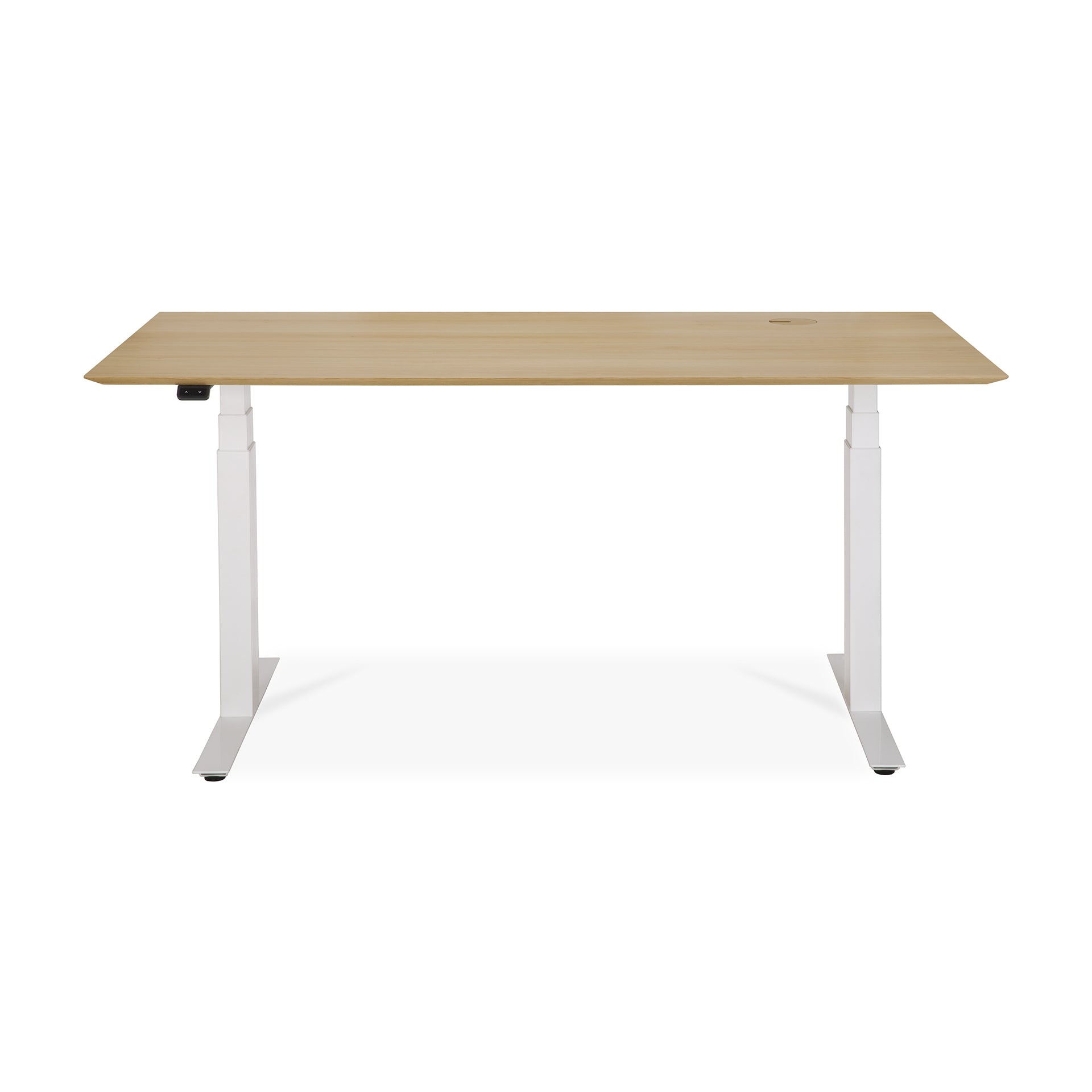 Bok-adjustable-desk-varnished-oak-top-white-base-rectangular-with-cable-management-EU-160-front-cut-Goode-Studio