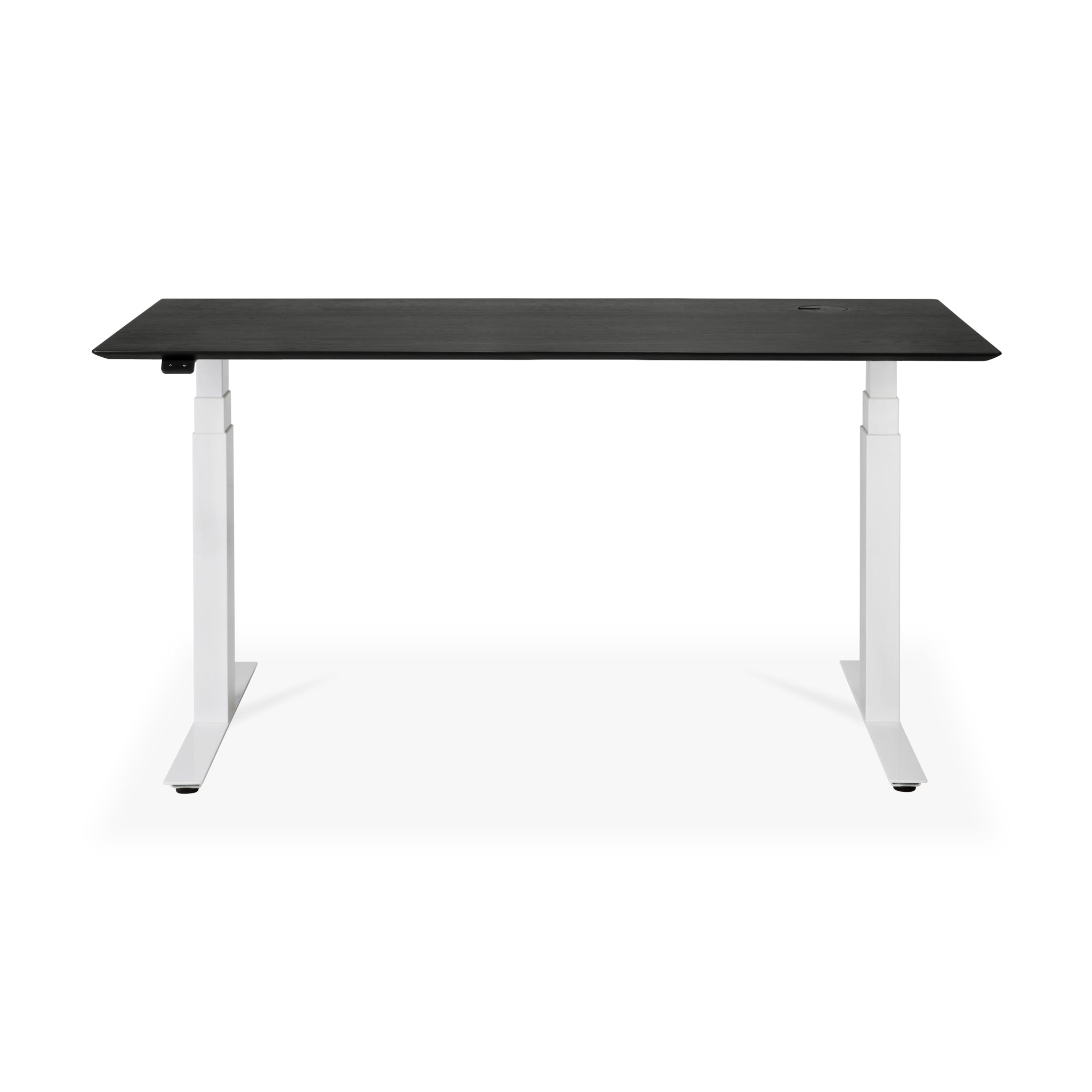 Bok-adjustable-desk-varnished-oak-black-top-white-base-rectangular-with-cable-management-EU-160-front-cut-Goode-Studio