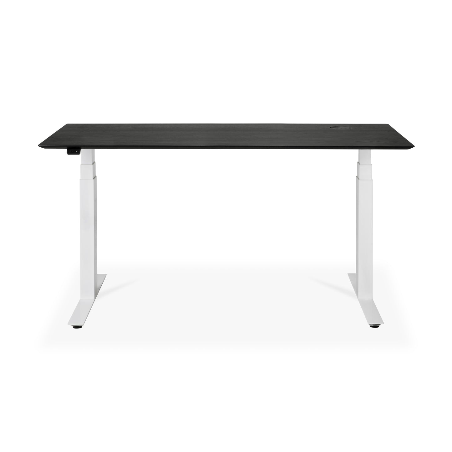 Bok-adjustable-desk-varnished-oak-black-top-white-base-rectangular-with-cable-management-EU-160-front-cut-Goode-Studio