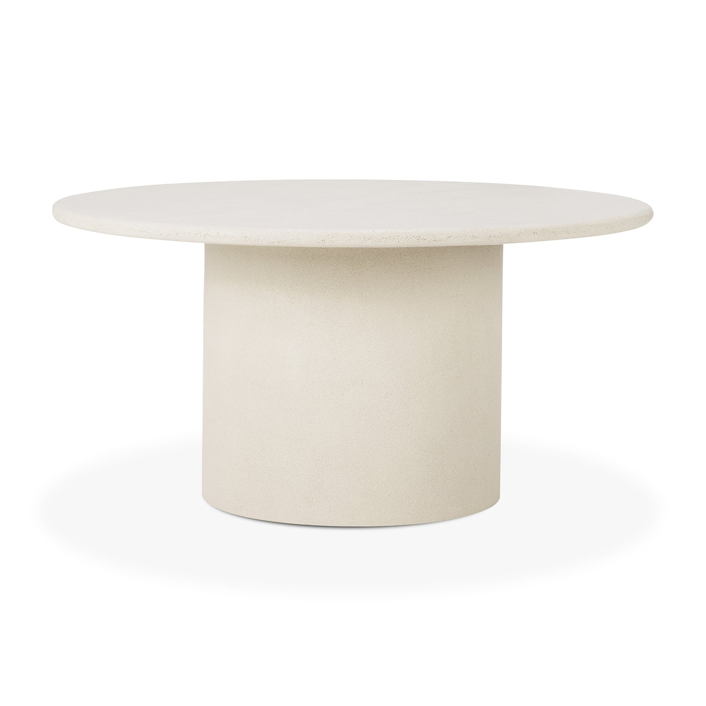 Elements round dining table textured stone finish off white
