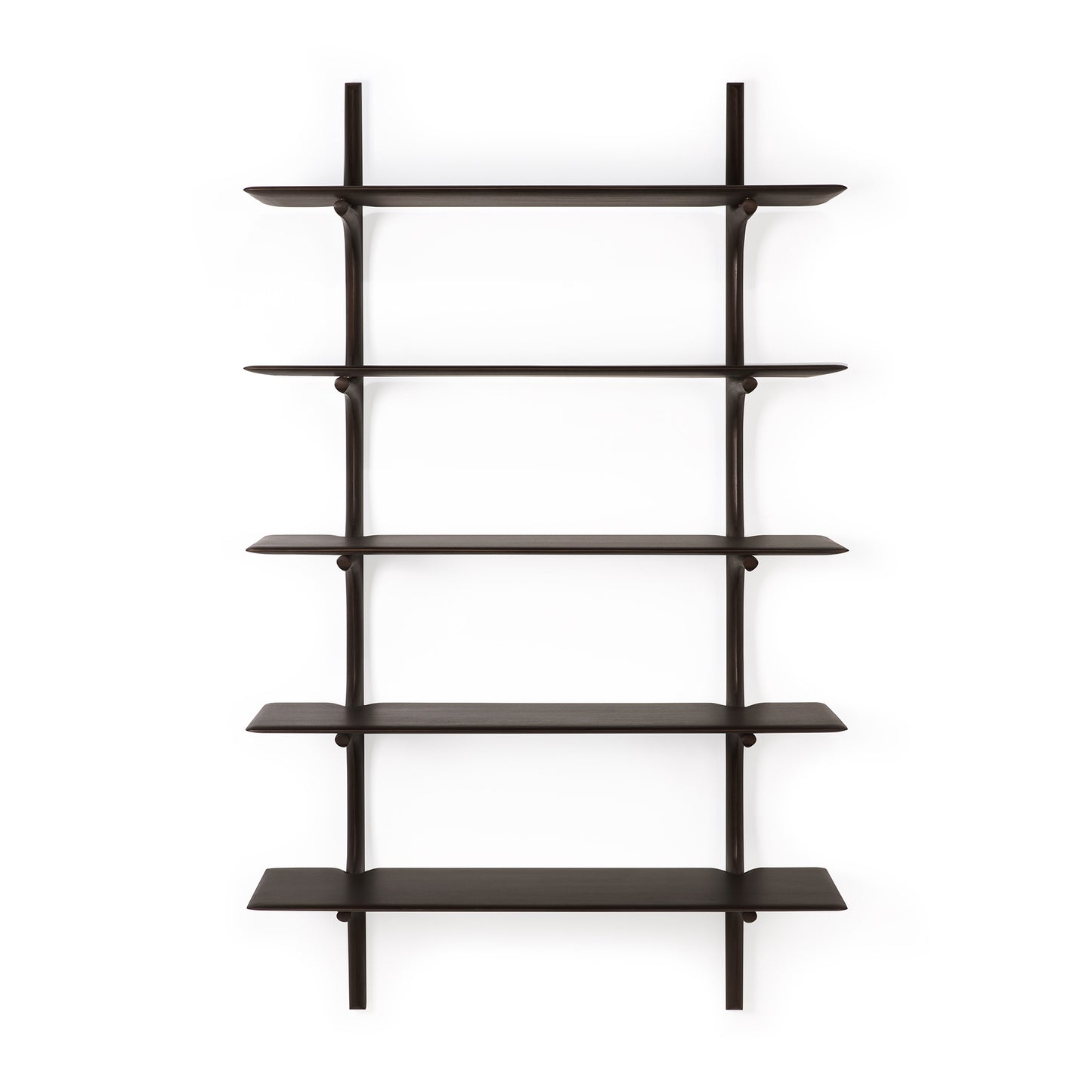 Mahogany-Polished-Imperfect-dark-brown-wall-shelf-5-shelves-front-cut-Goode-Studio