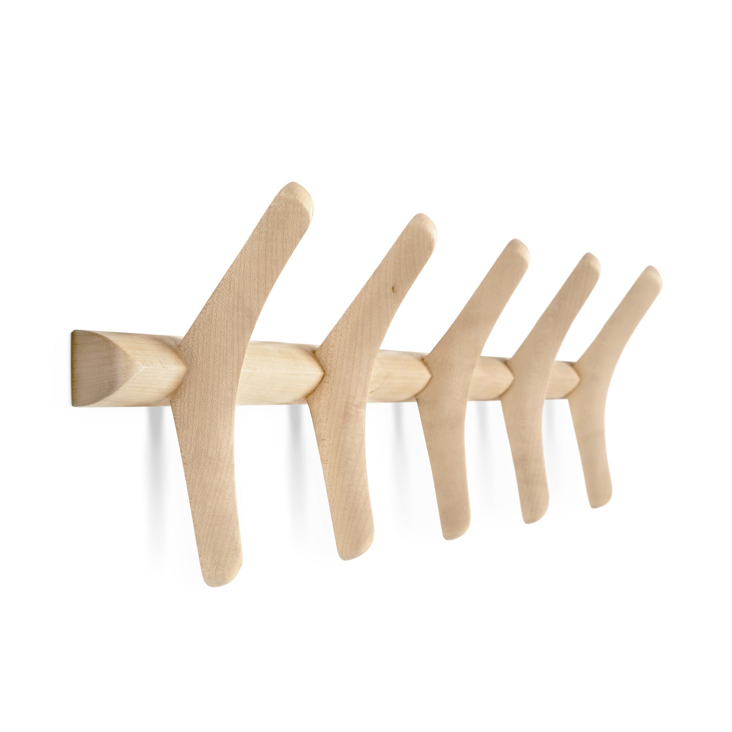 PI wall coat rack in varnished sycamore by Goode Studio