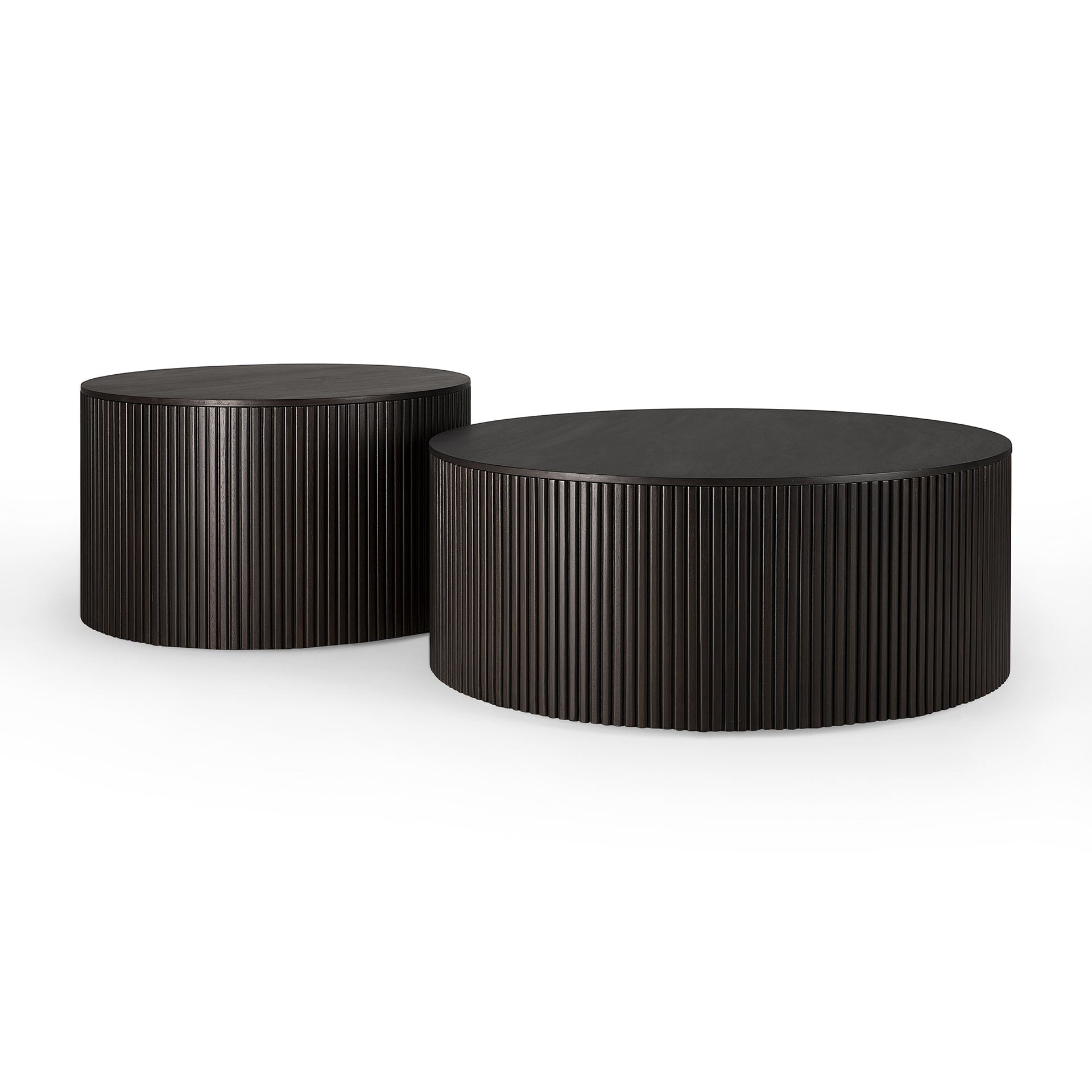 Mahogany-Roller-Max-round-coffee-table-dark-brown-side-cut-Goode-Studio