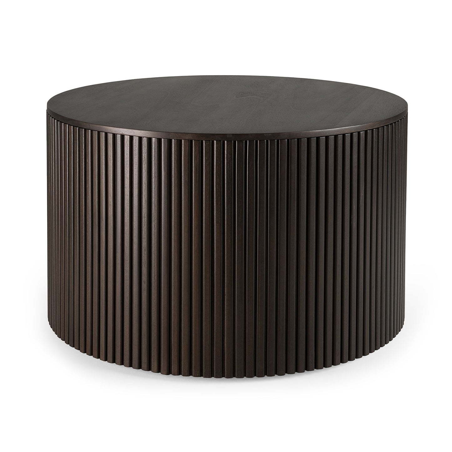 Mahogany-Roller-Max-round-coffee-table-dark-brown-front-cut-Goode-Studio