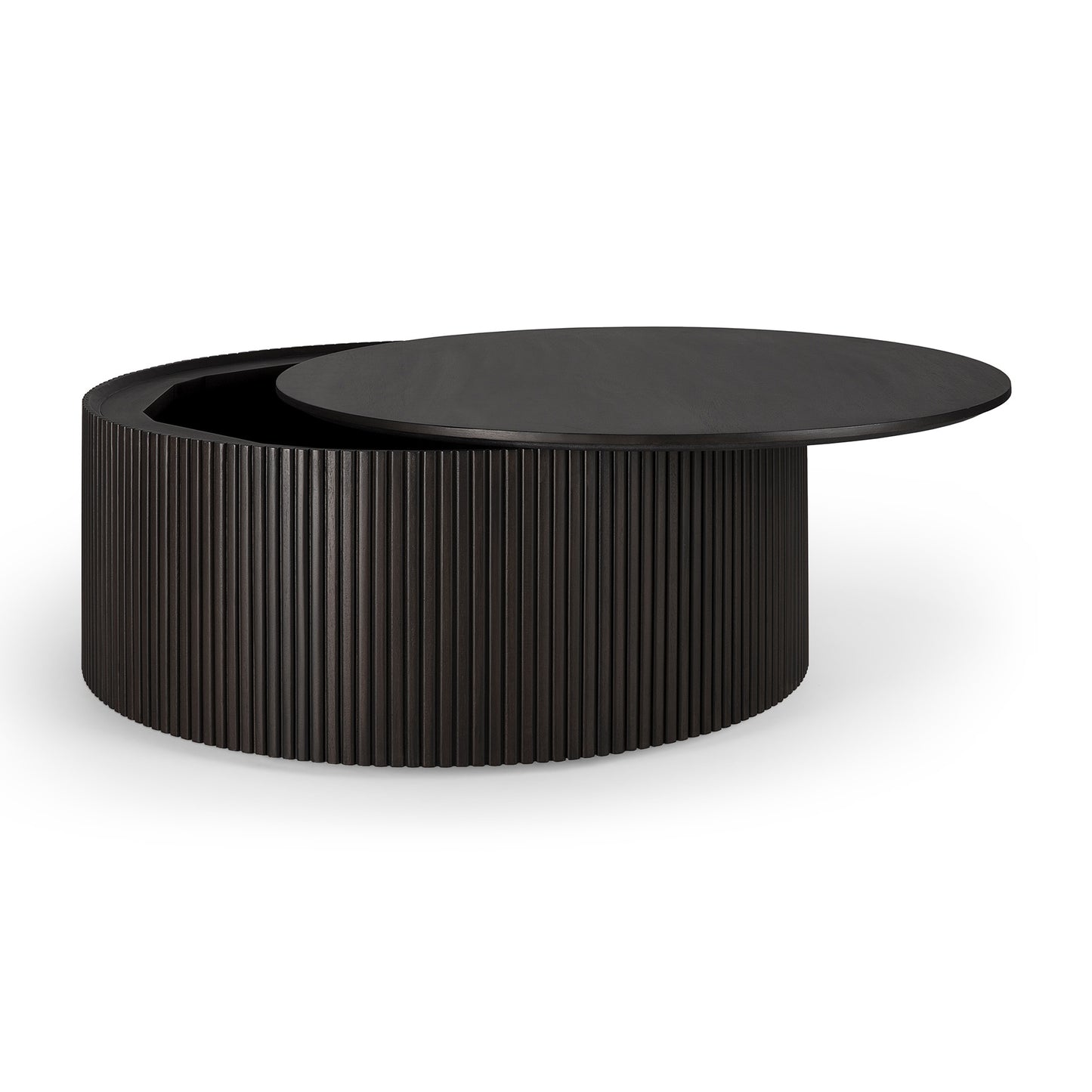 Mahogany-Roller-Max-round-coffee-table-dark-brown-Goode-Studio