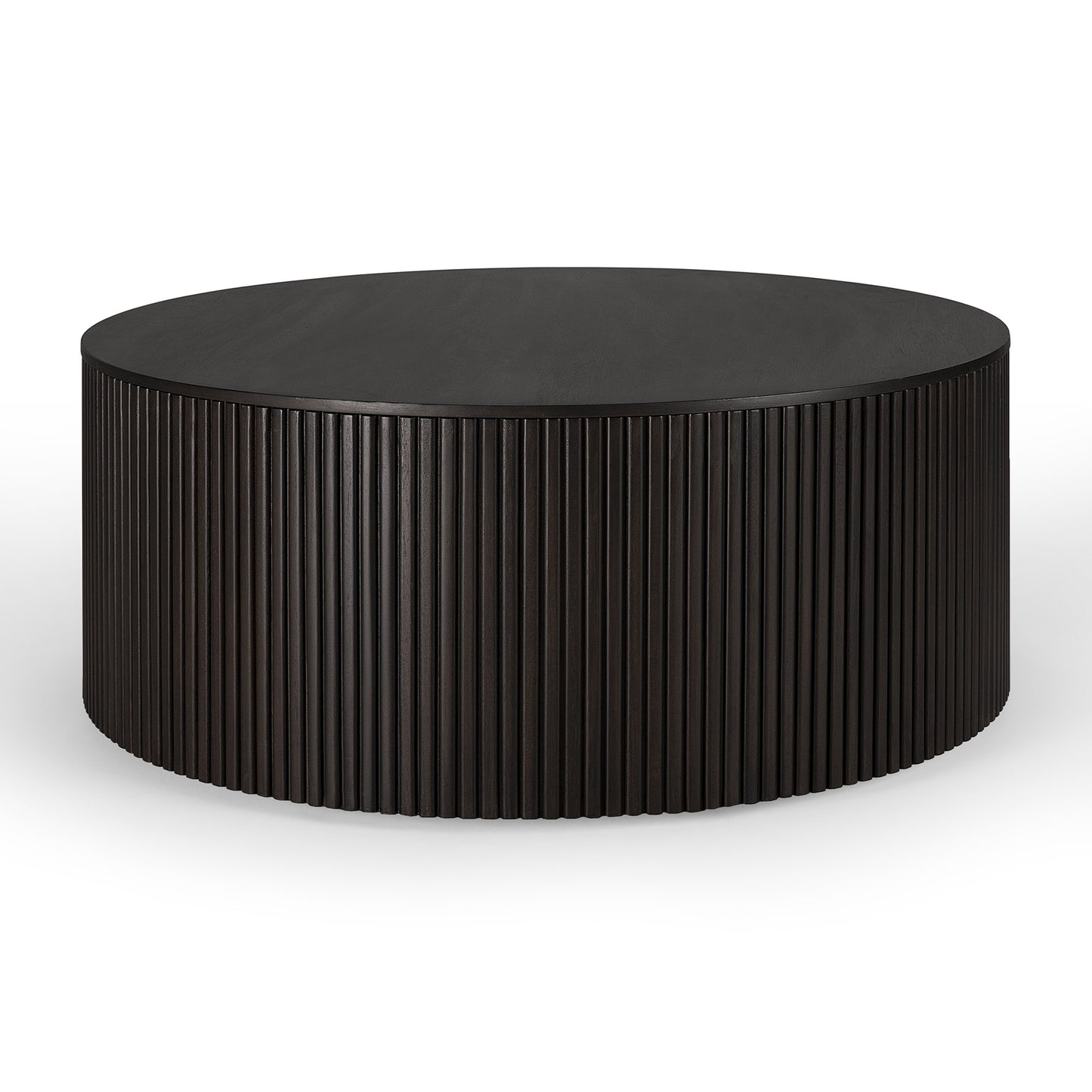 Mahogany-Roller-Max-round-coffee-table-dark-brown-front-cut-Goode-Studio