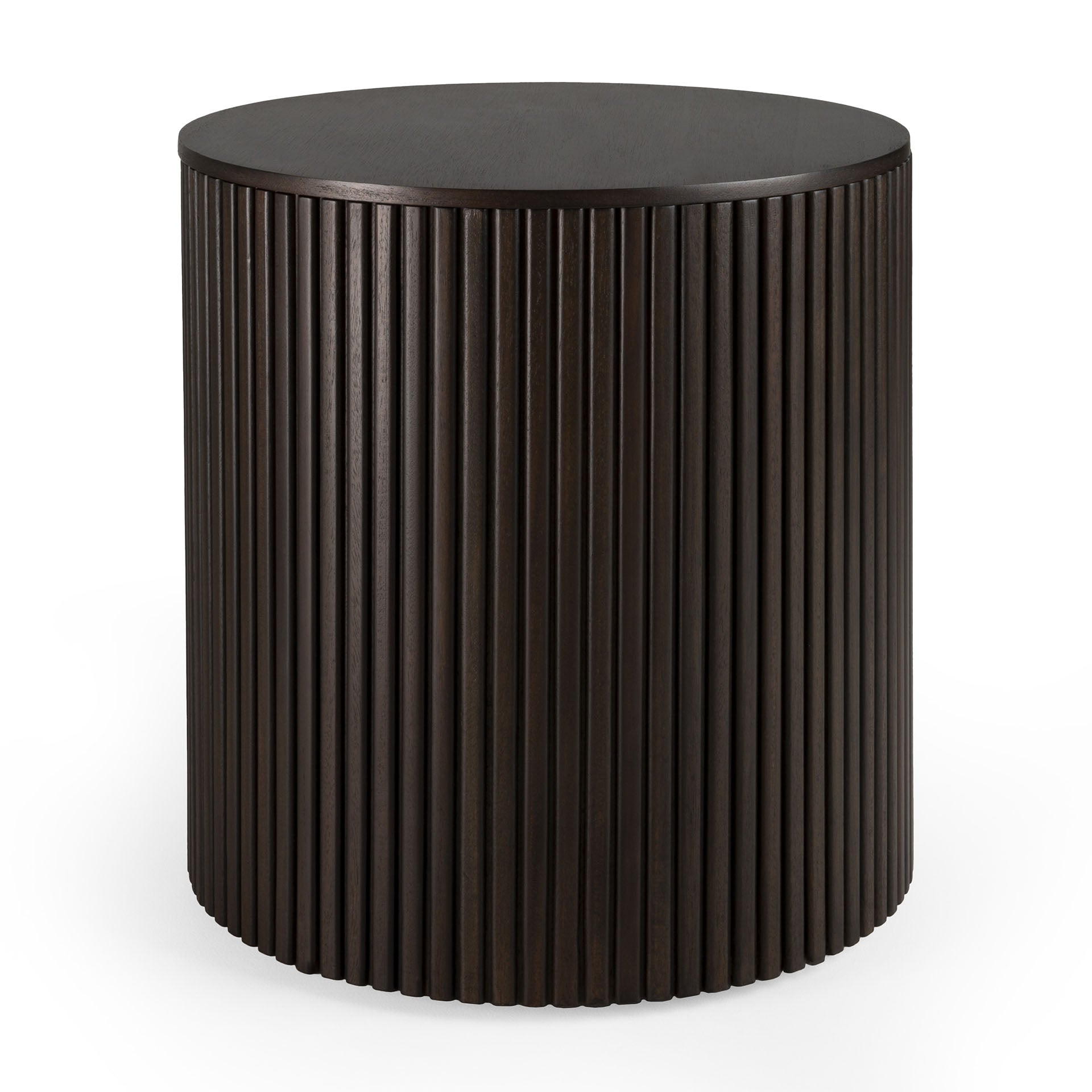 Mahogany-Roller-Max-round-side-table-dark-brown-front-cut-Goode-Studio