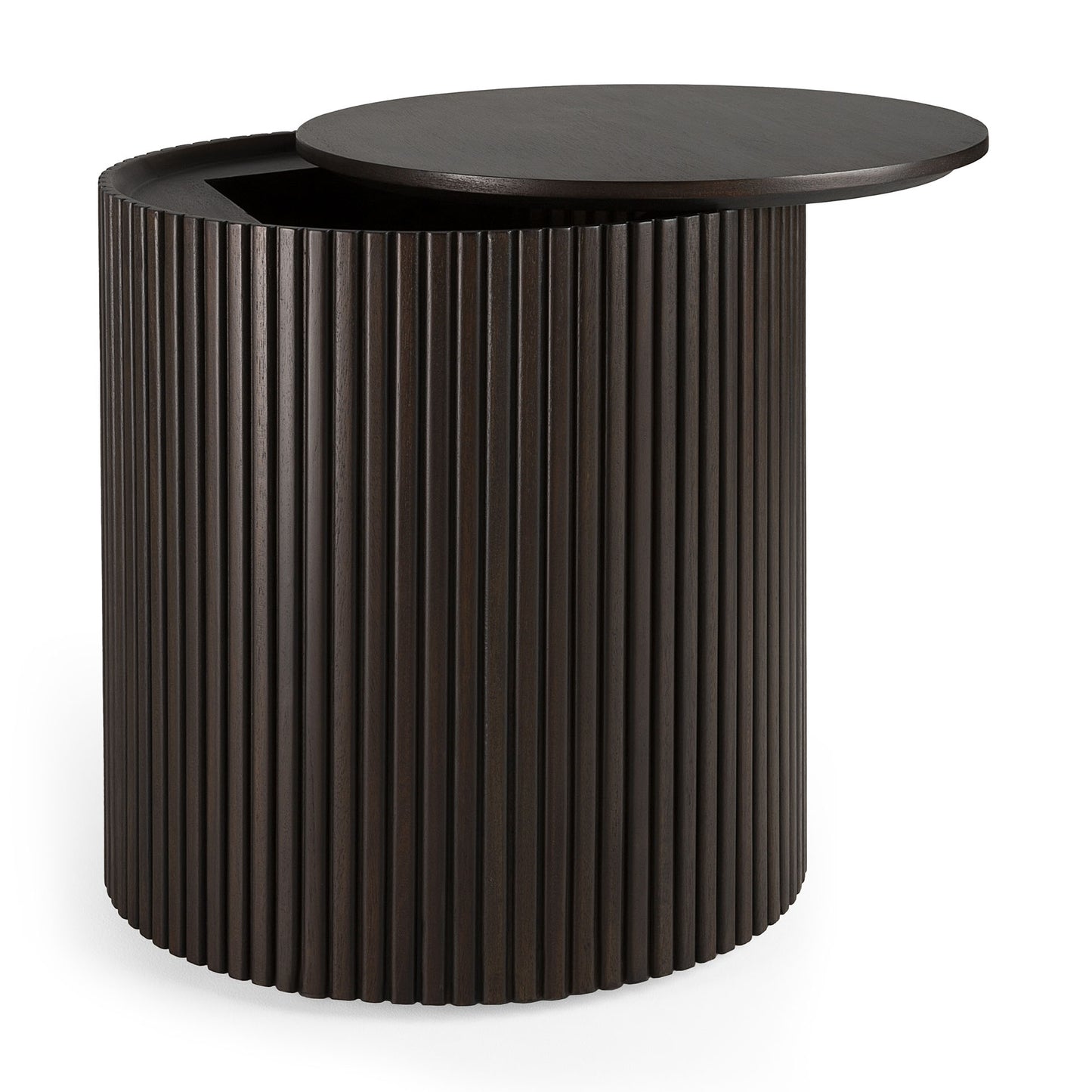 Mahogany-Roller-Max-round-side-table-dark-brown-side-cut-Goode-Studio