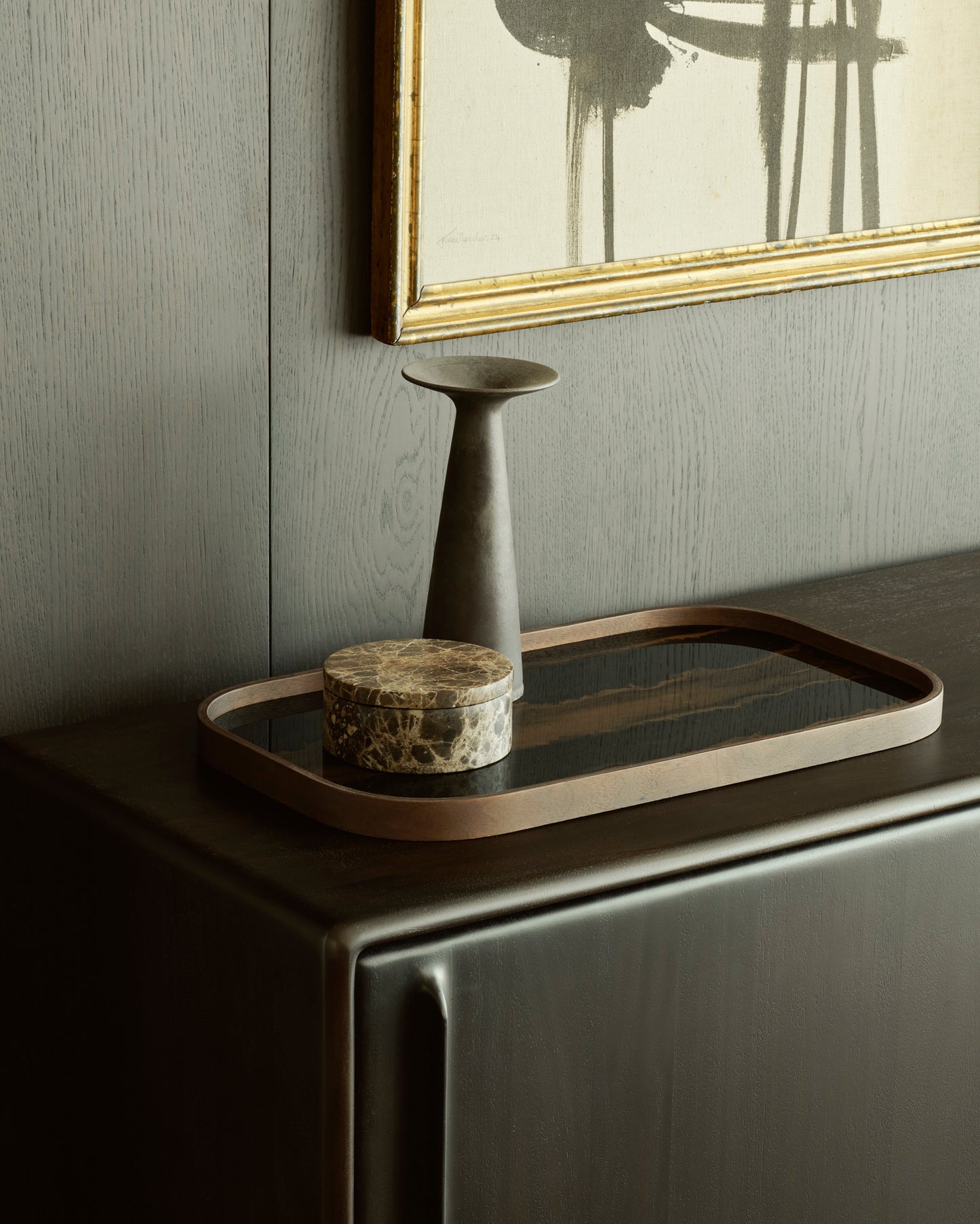 Flow sideboard-varnished-mahogany-Rose-Brown-Organic-valet-tray-Goode-Studio