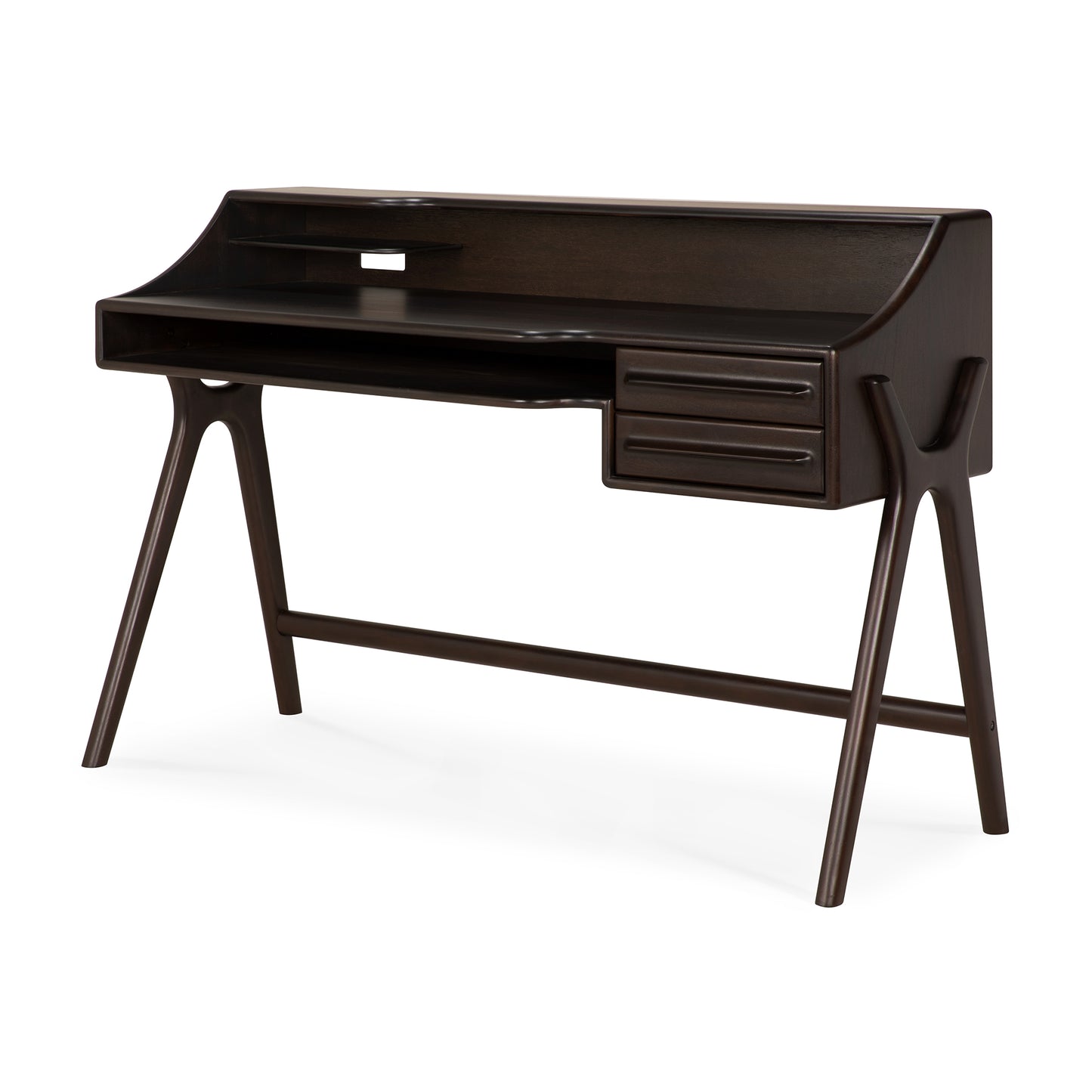 Flow desk-varnished-mahogany-Rose-Brown-2-drawers-rectangular-side-cut-Goode-Studio