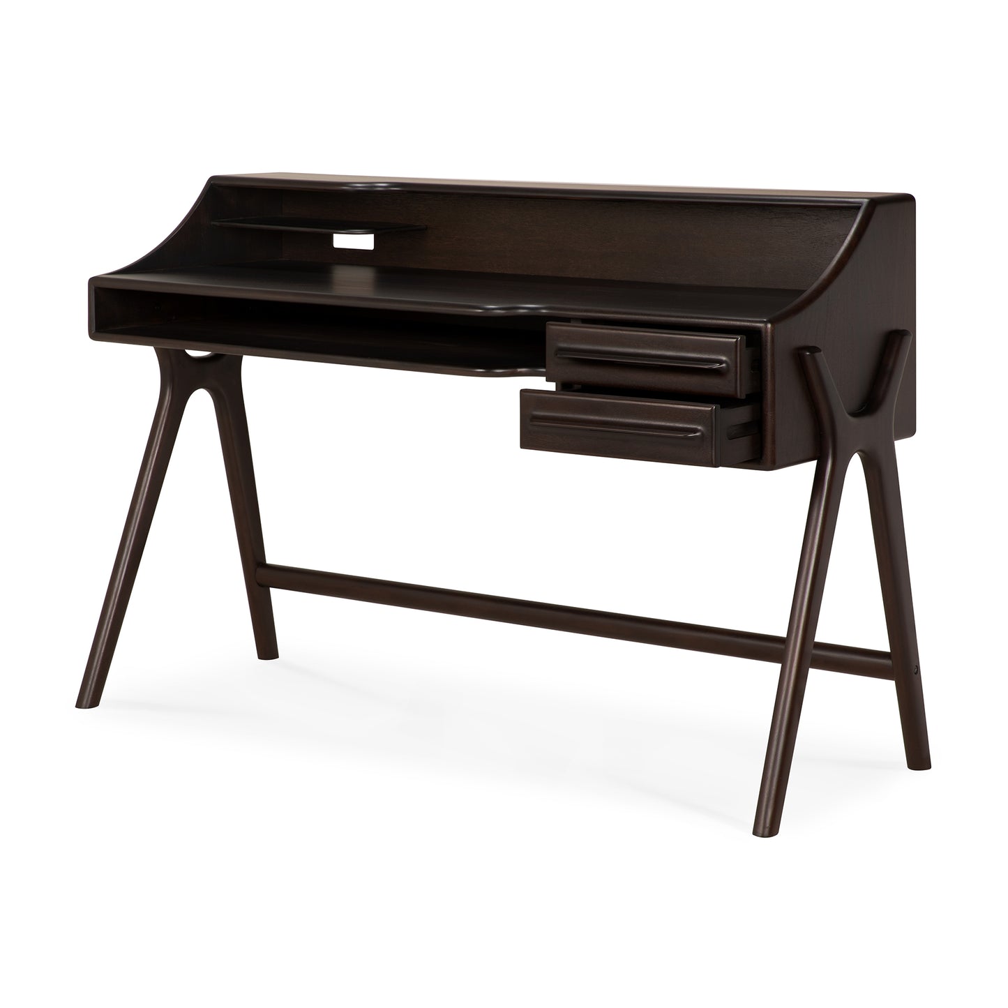 Flow desk-varnished-mahogany-Rose-Brown-2-drawers-rectangular-side-cut-Goode-Studio