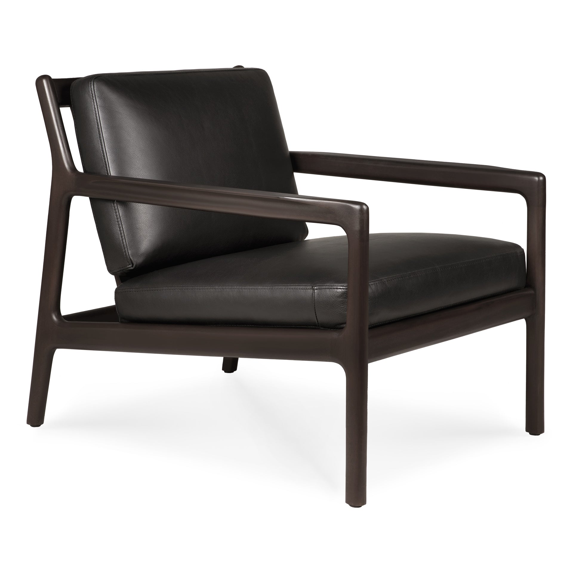 Jack-lounge-chair-frame-mahogany-dark-brown-Black-leather-front-cut-Goode-Studio