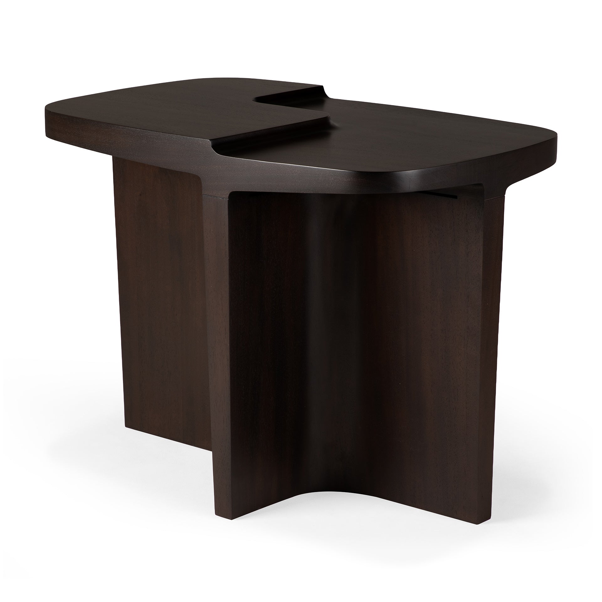 Brutalist-side-table-varnished-mahogany-rose-brown-rectangular-front-cut-test-cut-Goode-Studio