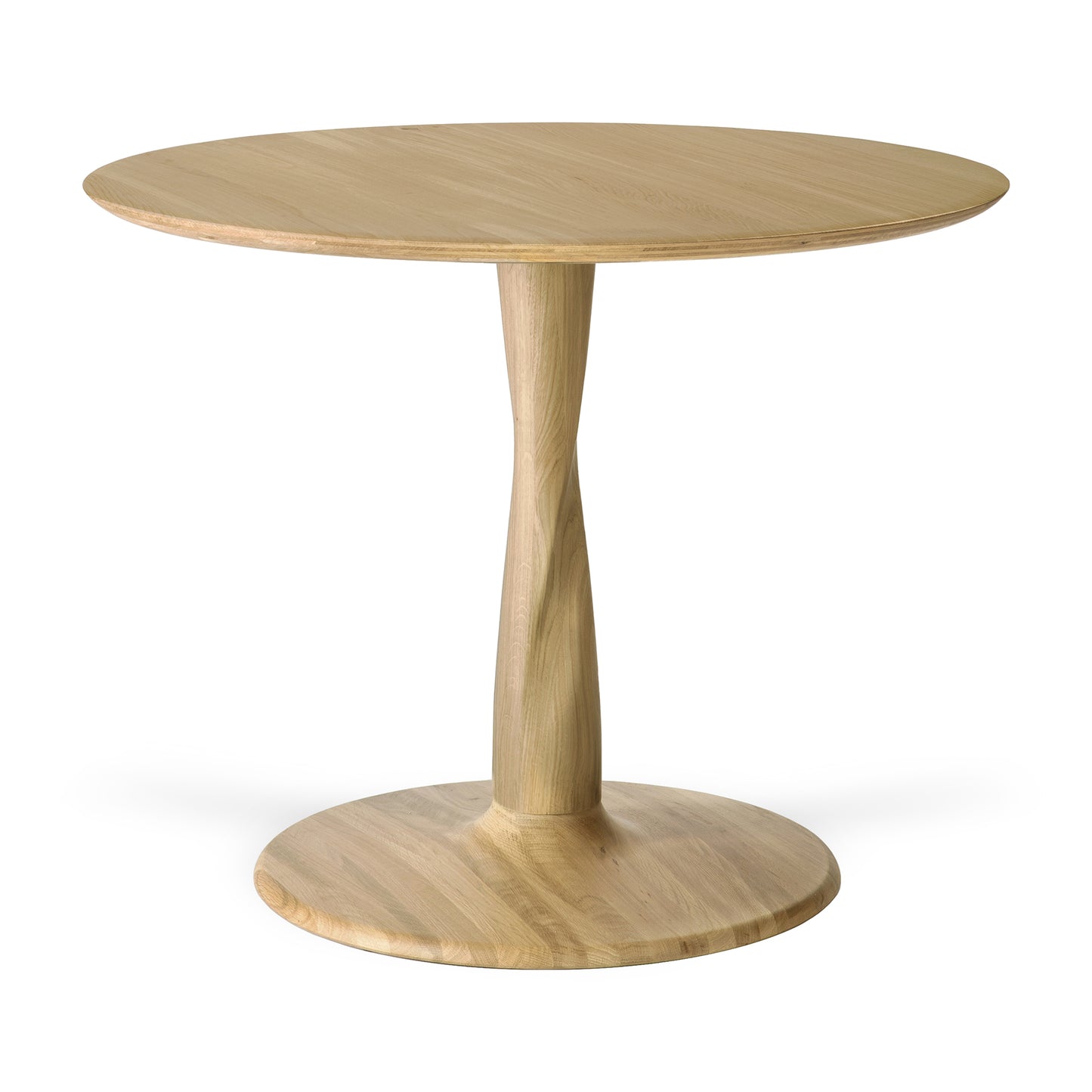 Torsion-dining-table-varnished-oak-round-front-cut-Goode-Studio
