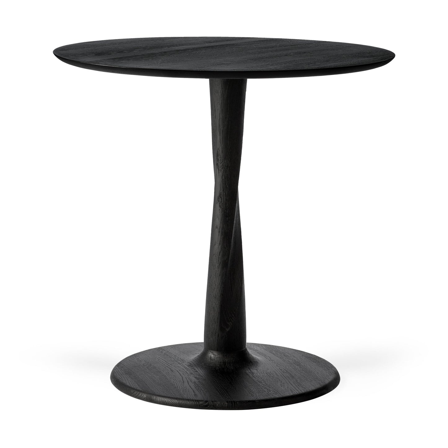 Torsion-dining-table-varnished-oak-Black-round-low-height-front-cut-Goode-Studio