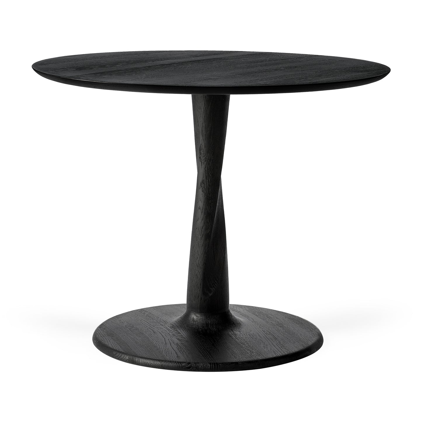 Torsion-dining-table-varnished-oak-Black-round-front-cut-Goode-Studio