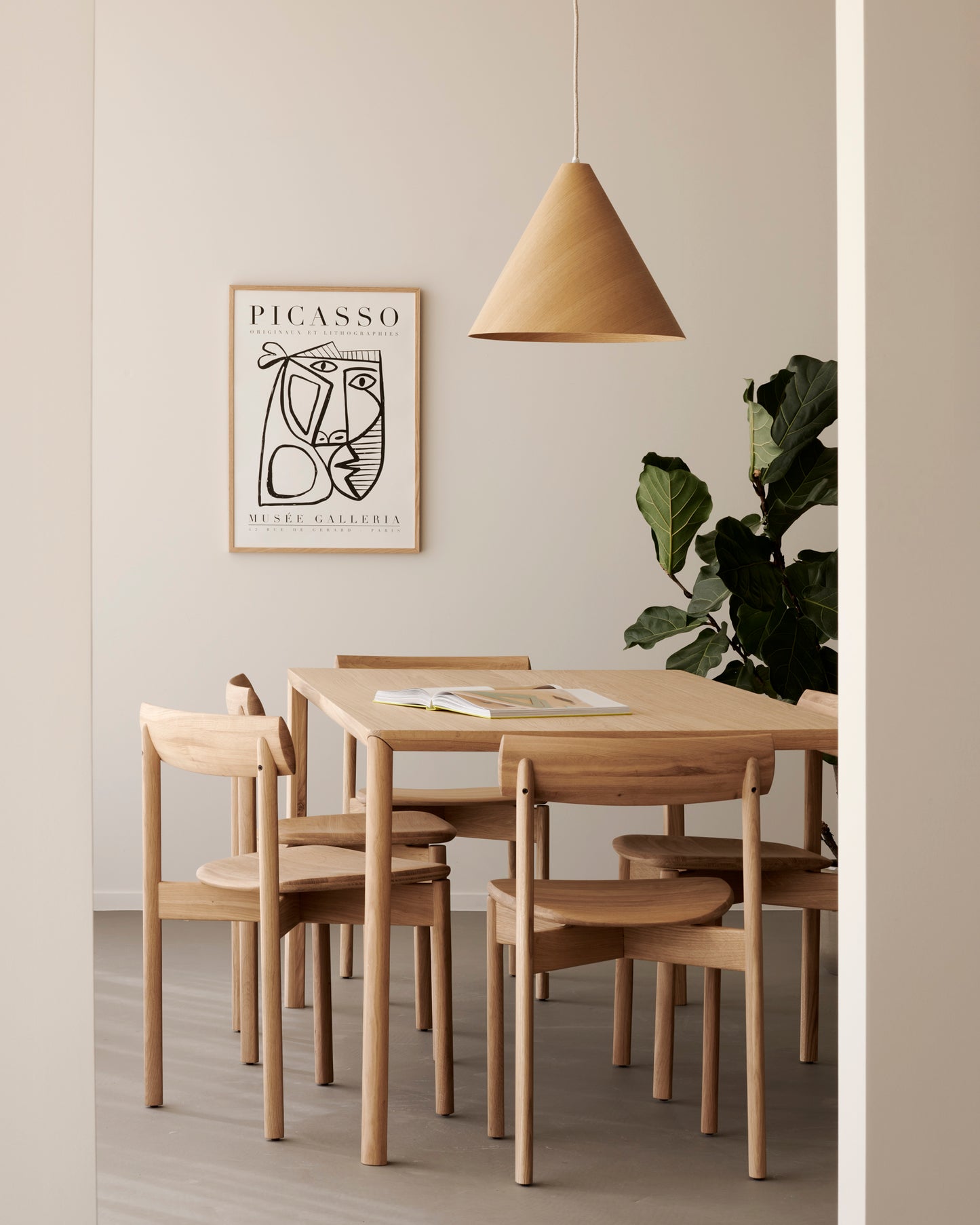 Risu dining chair in varnished oak with Air dining table in oak by Goode Studio