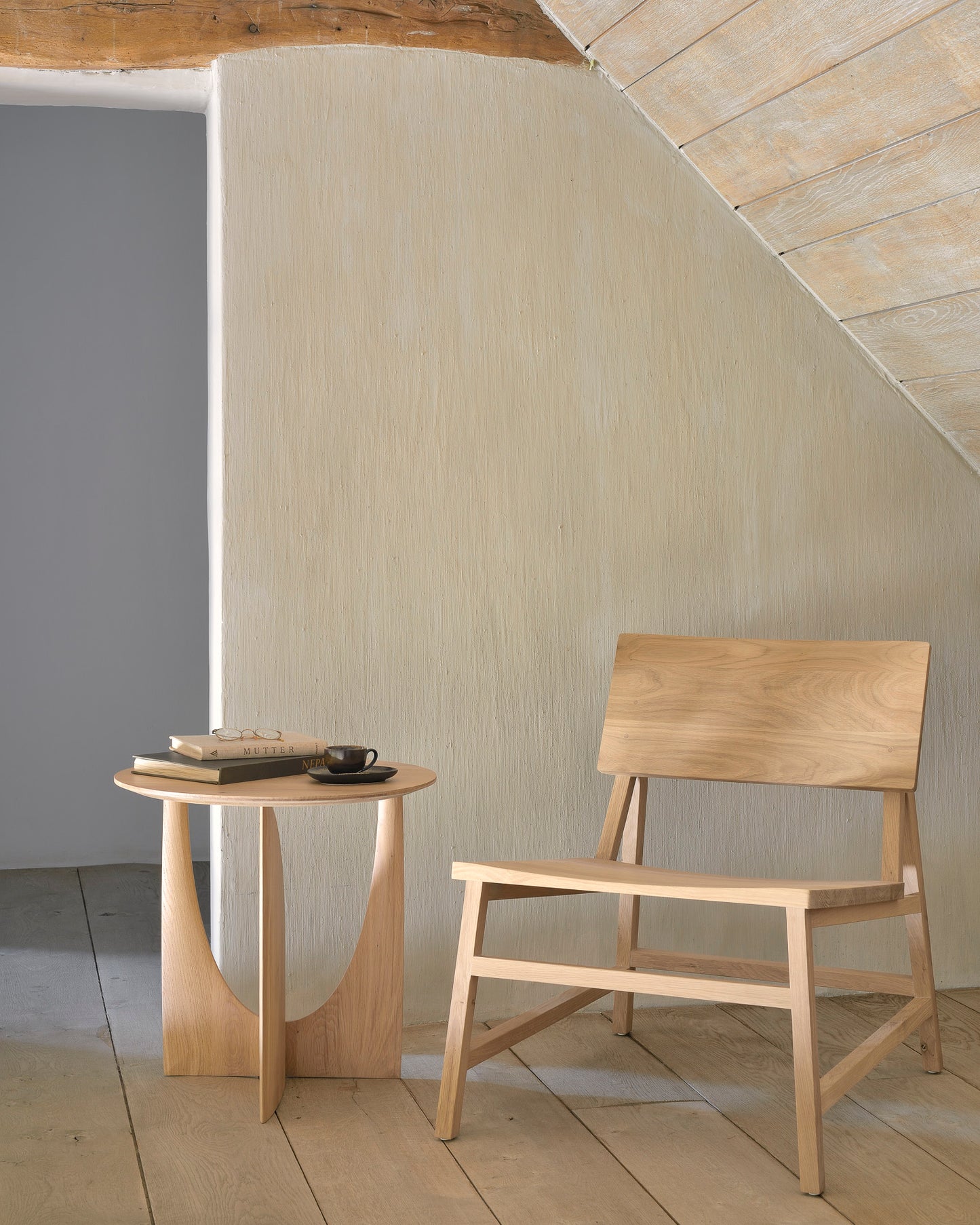 Oak-Geometric-side-table-Oak-N2-lounge-chair-Goode-Studio