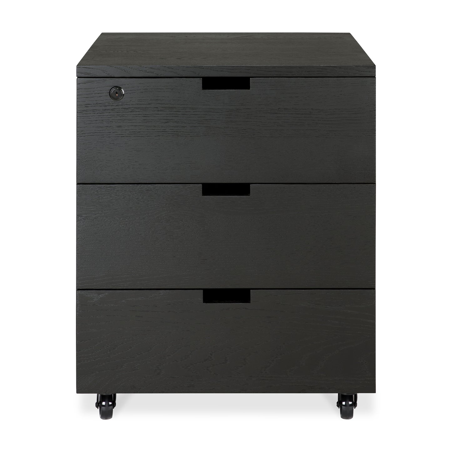 Billy-drawer-unit-varnished-oak-black-3-drawers-front-cut-Goode-Studio