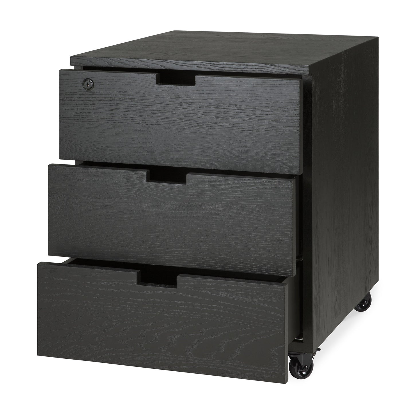 Billy-drawer-unit-varnished-oak-black-3-drawers-side-cut-Goode-Studio