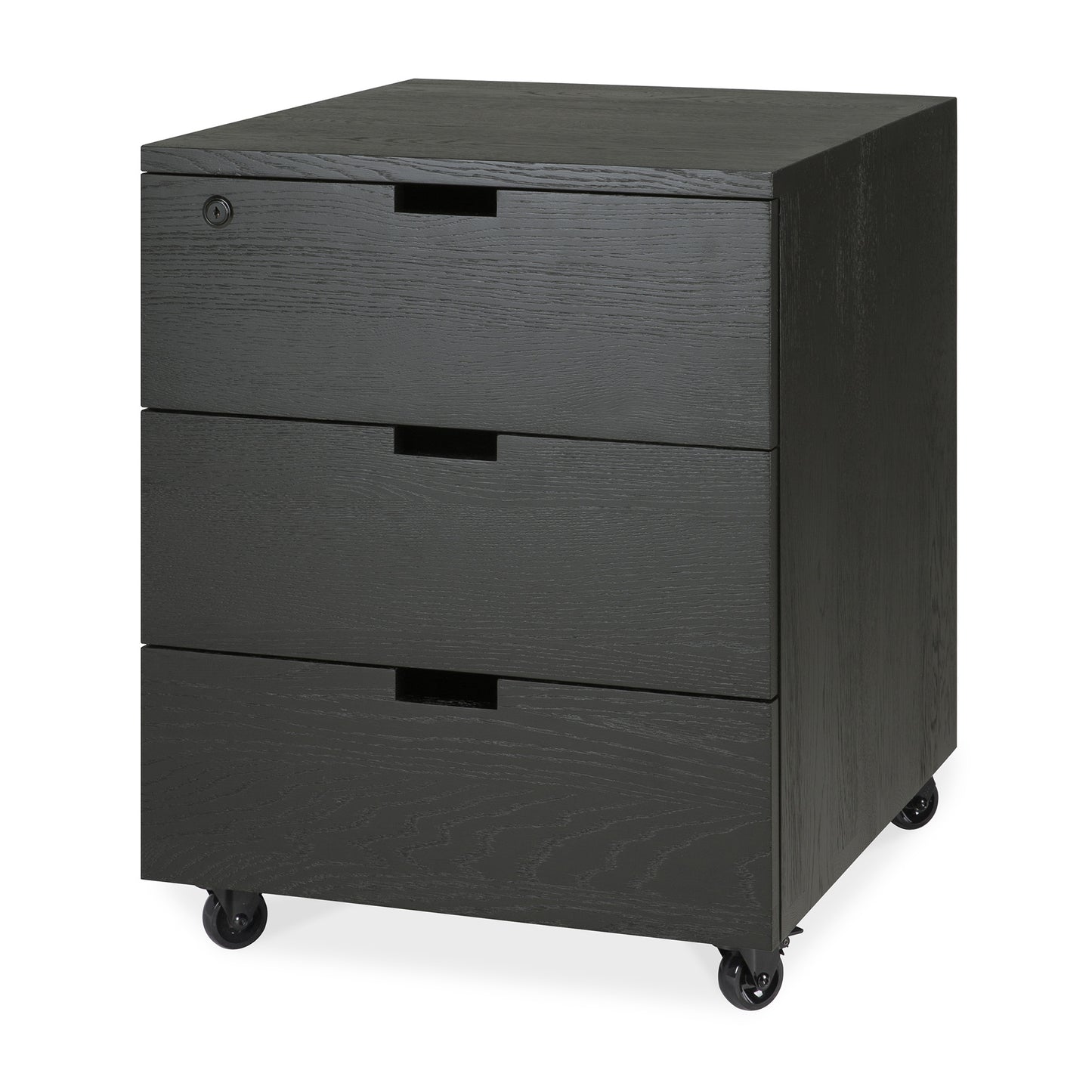 Billy-drawer-unit-varnished-oak-black-3-drawers-side-cut-Goode-Studio