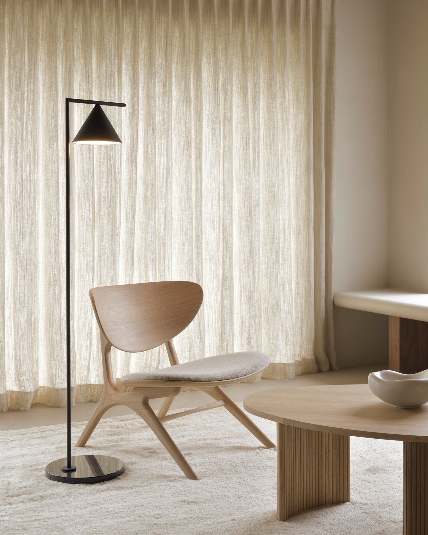 Eye-lounge-chair-oak-off-white-Boomerang-coffee-table-pebble-Goode-Studio