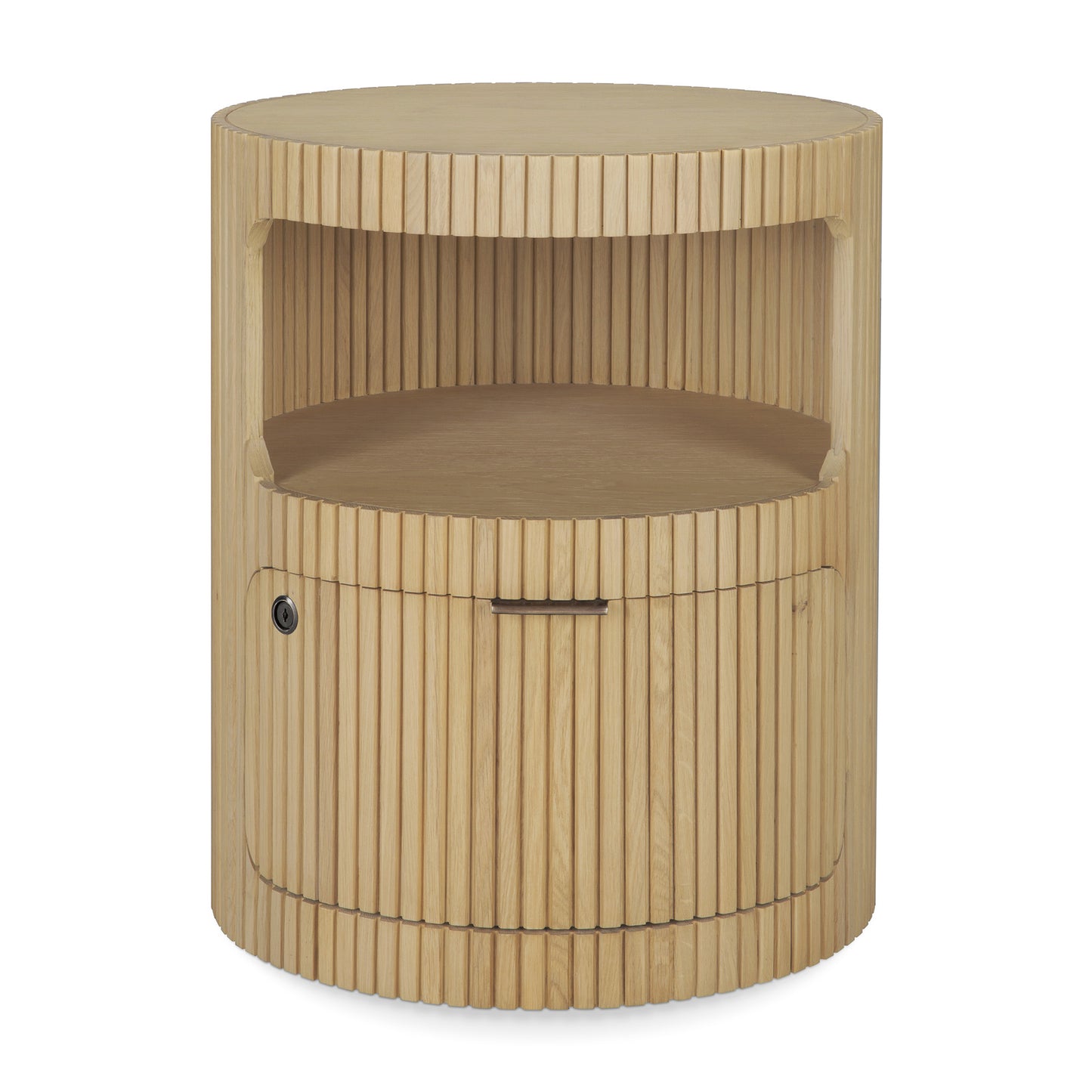 Boomerang drawer unit in oak with one drawer and keylock by Goode Studio