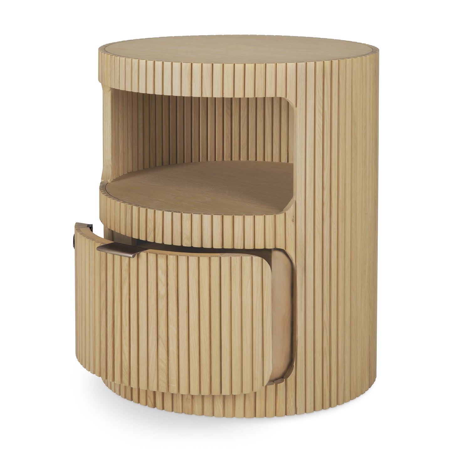 Boomerang drawer unit in oak with one drawer and keylock by Goode Studio