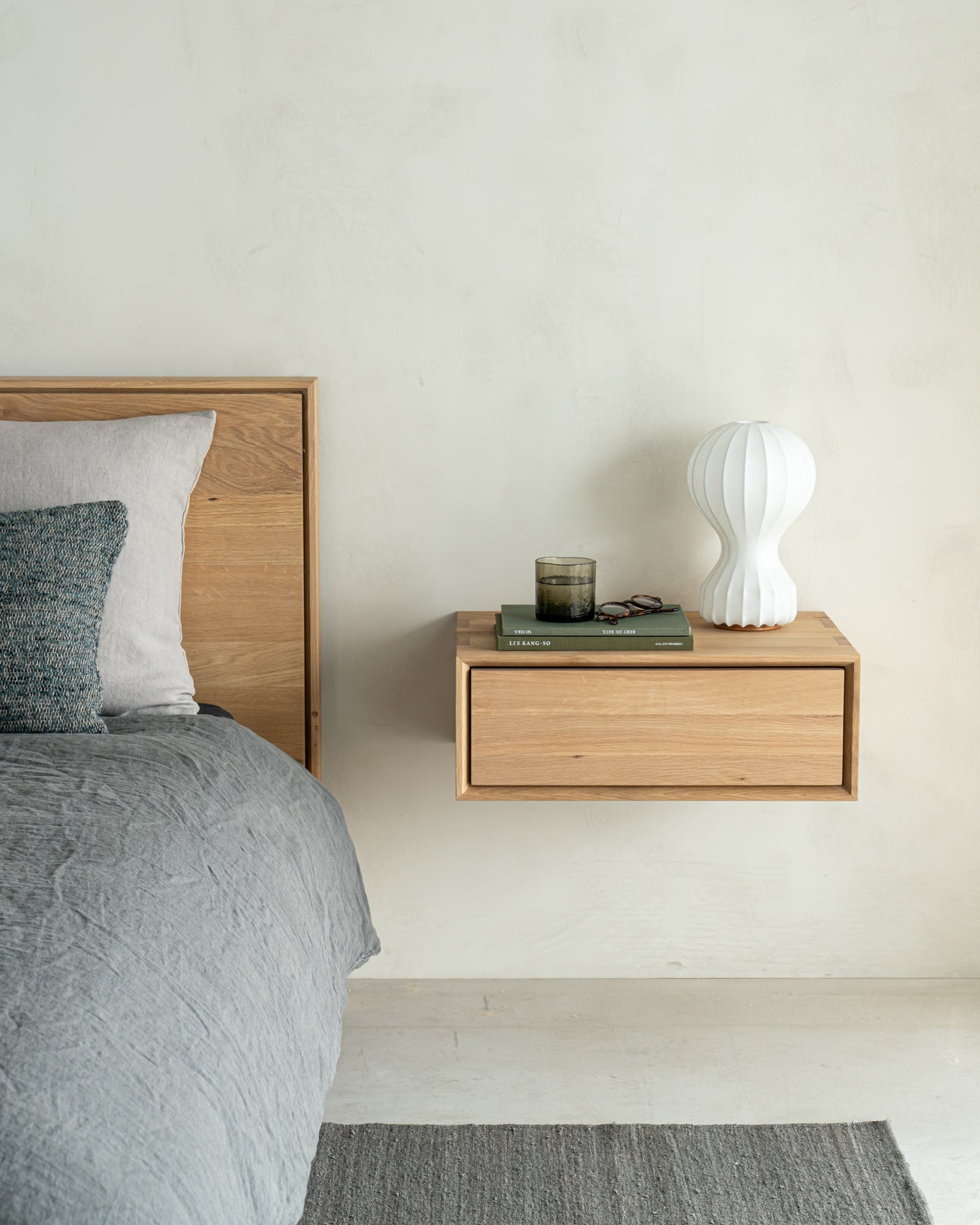 Solid oak bedside table Nordic design clean lines