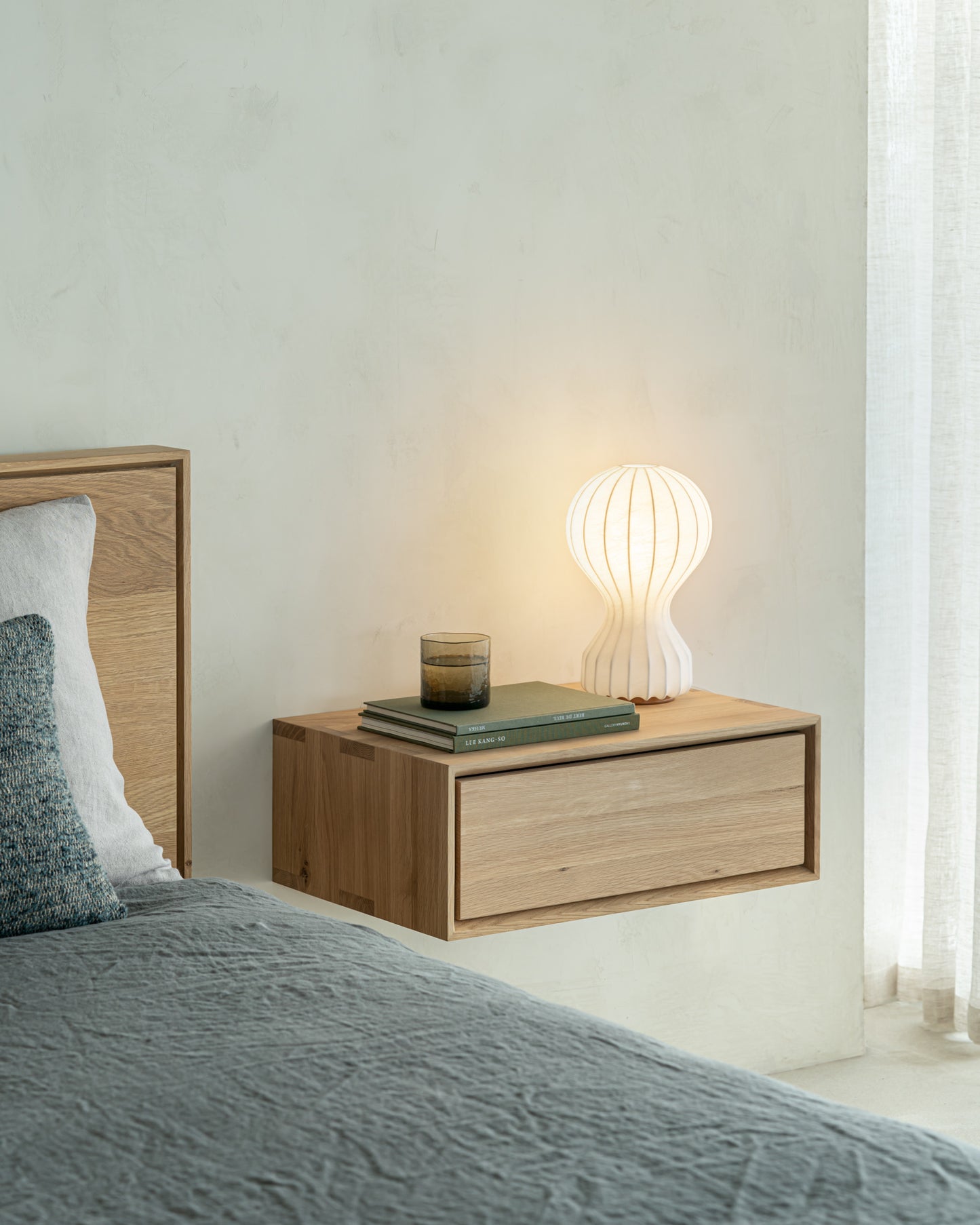 Wall mounted oak bedside table modern design
