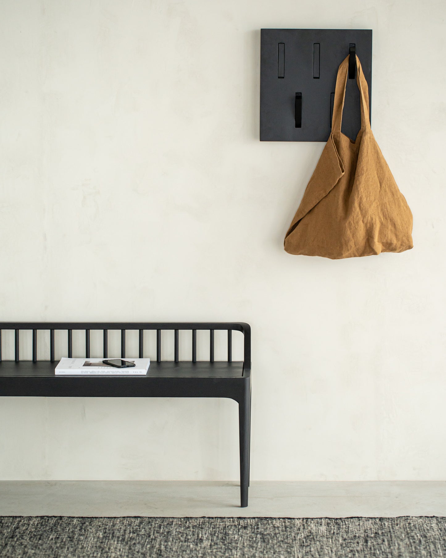Oak-Spindle-black-bench-Black-Utilitile-wall-hanger-Goode-Studio