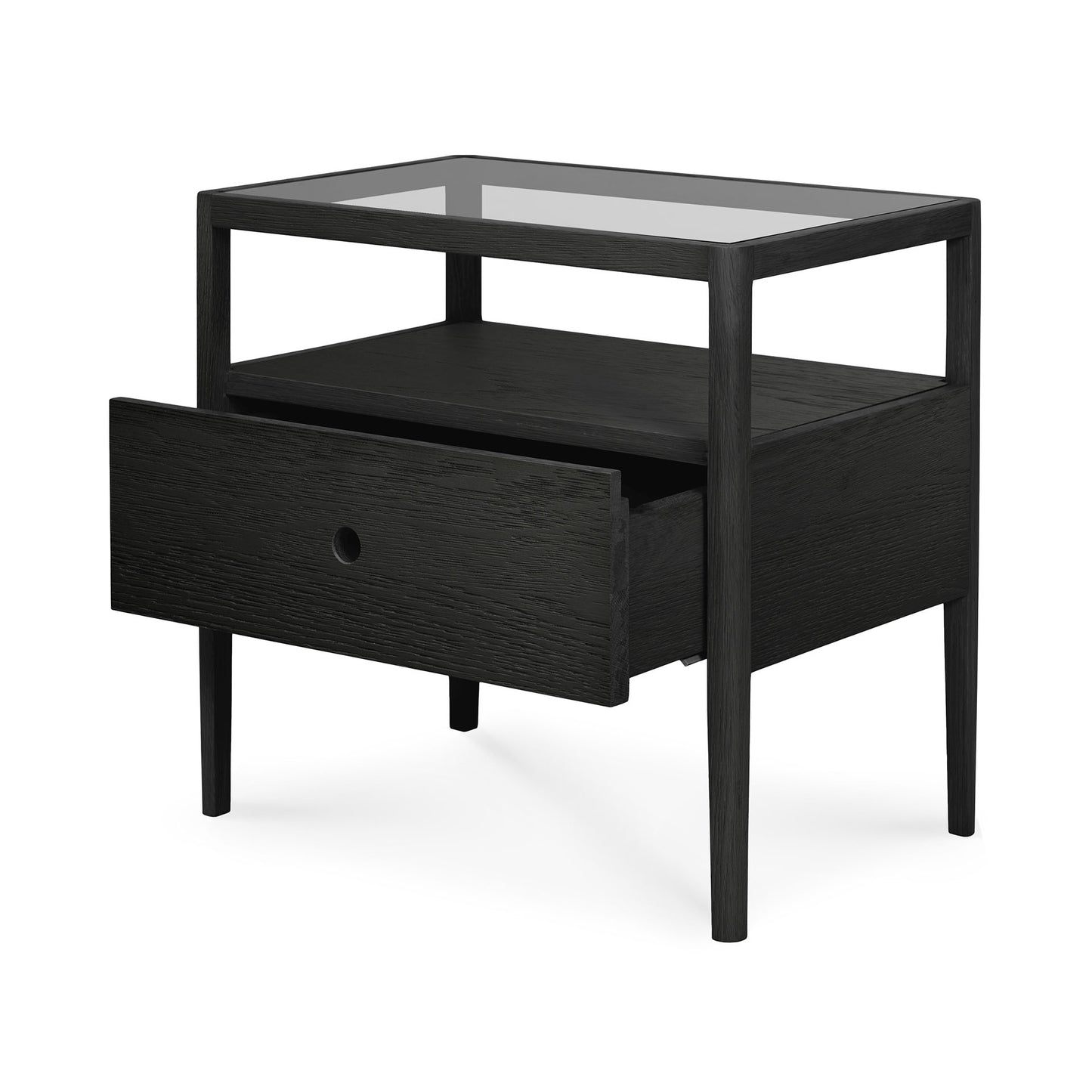 Natural wood spindle nightstand for modern bedroom design
